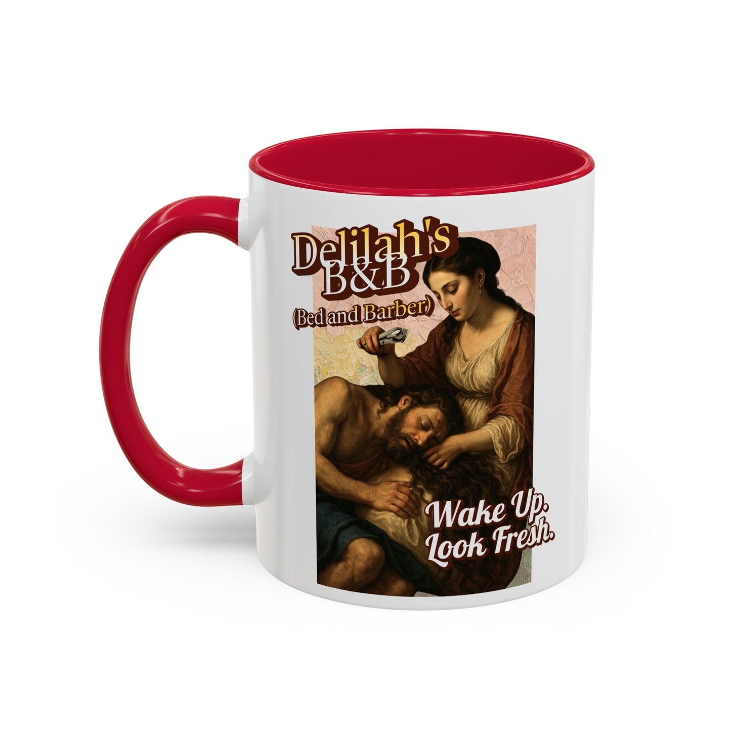 Funny Vintage Sampson Delilah's B&B Coffee Mug Bible Humor