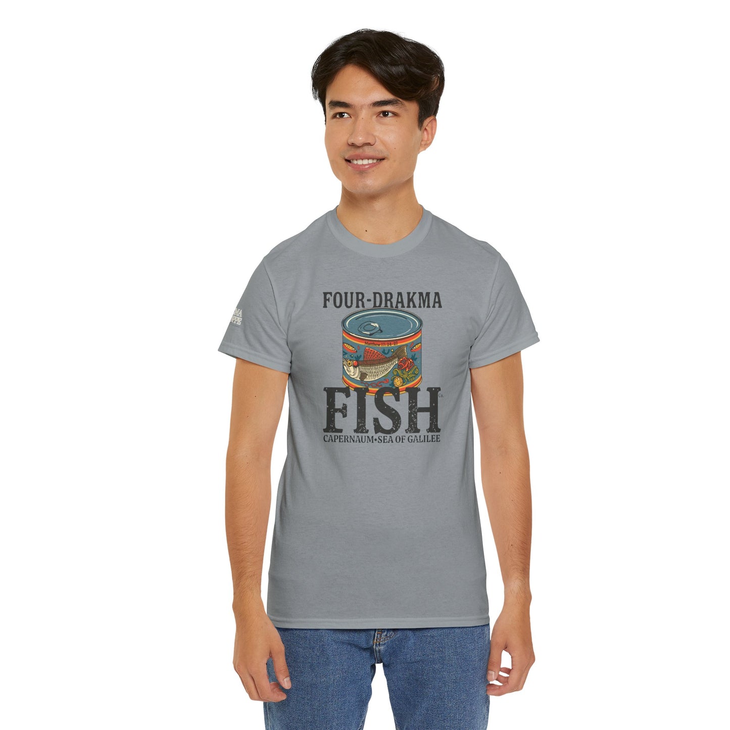 Vintage Four-Drachma Fish Co Matthew 17:24-27 Unisex Tee for Fishermen and Bible Enthusiasts
