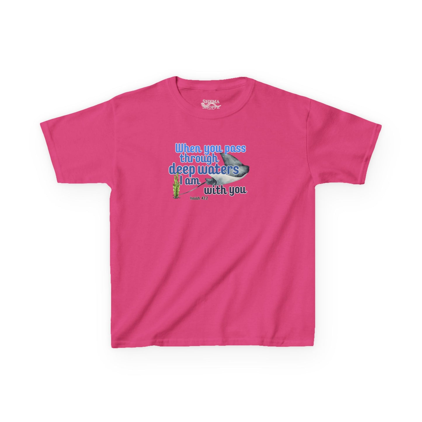 "When you pass through deep waters I am with you" Stingray Bible Verse Shirt Kid's Shirt