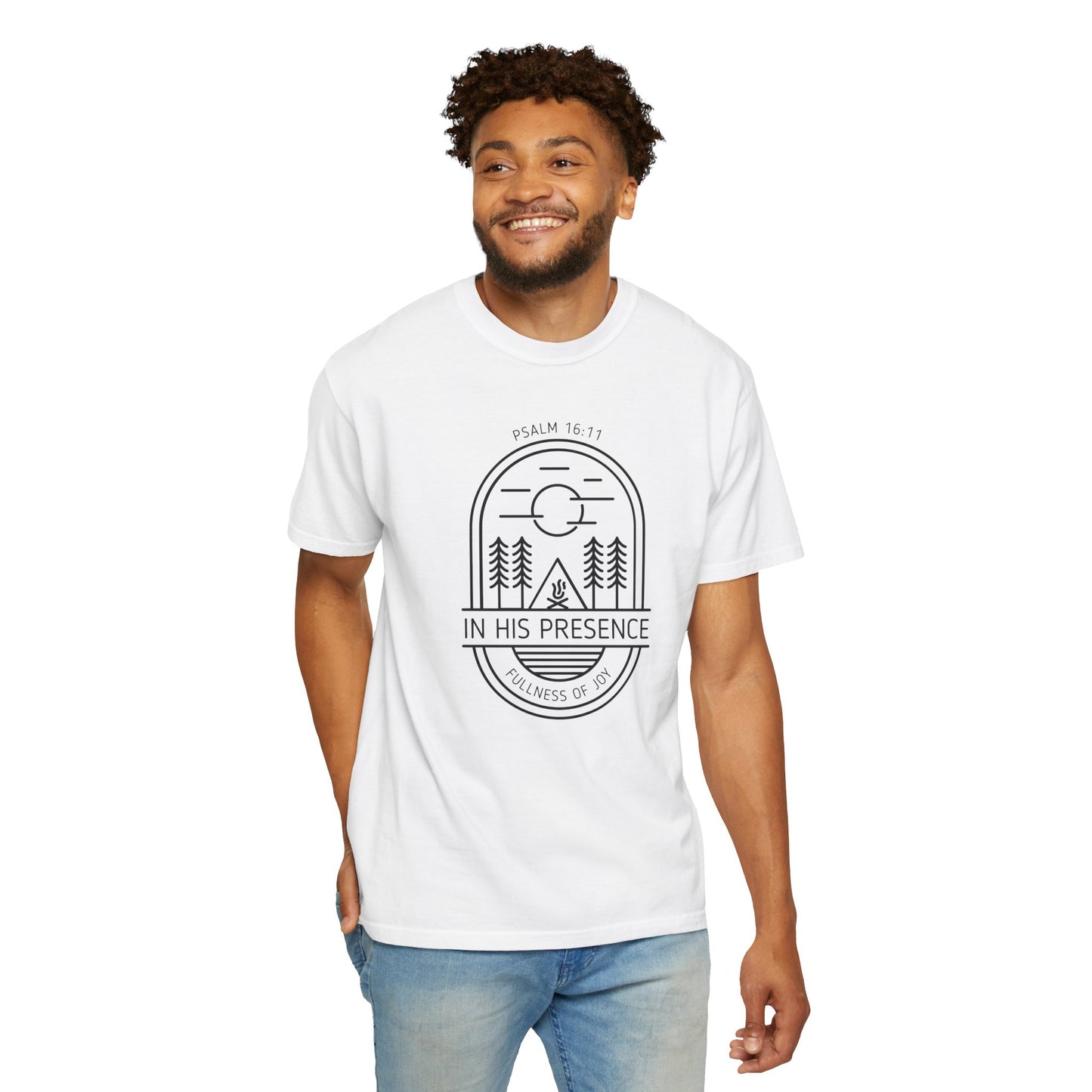 In His Presence T-Shirt — Psalm 16:11 Bible Verse Nature Comfort Colors Cotton Shirt