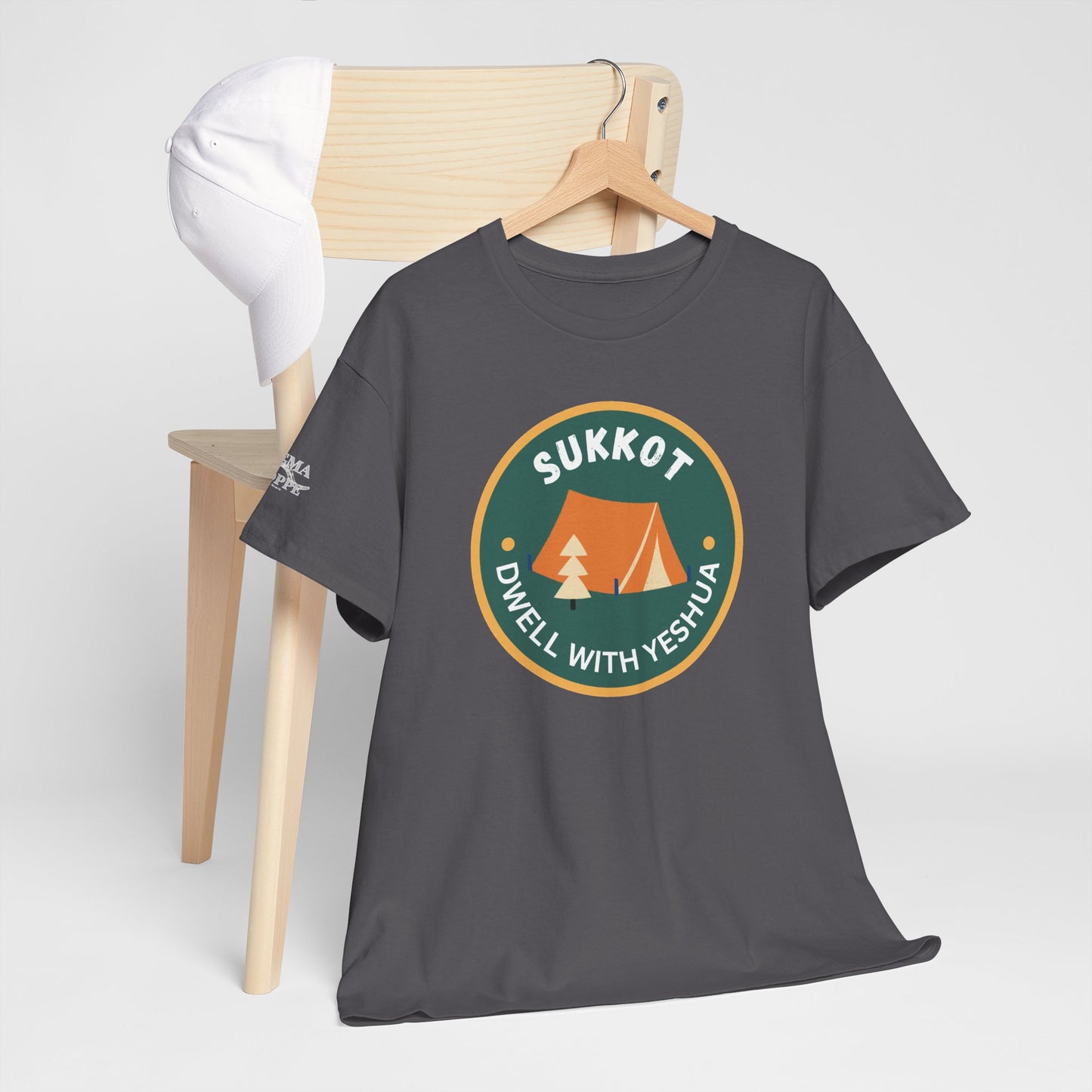 Sukkot Camping Tee — “Dwell With Yeshua” Biblical Feast T‑Shirt