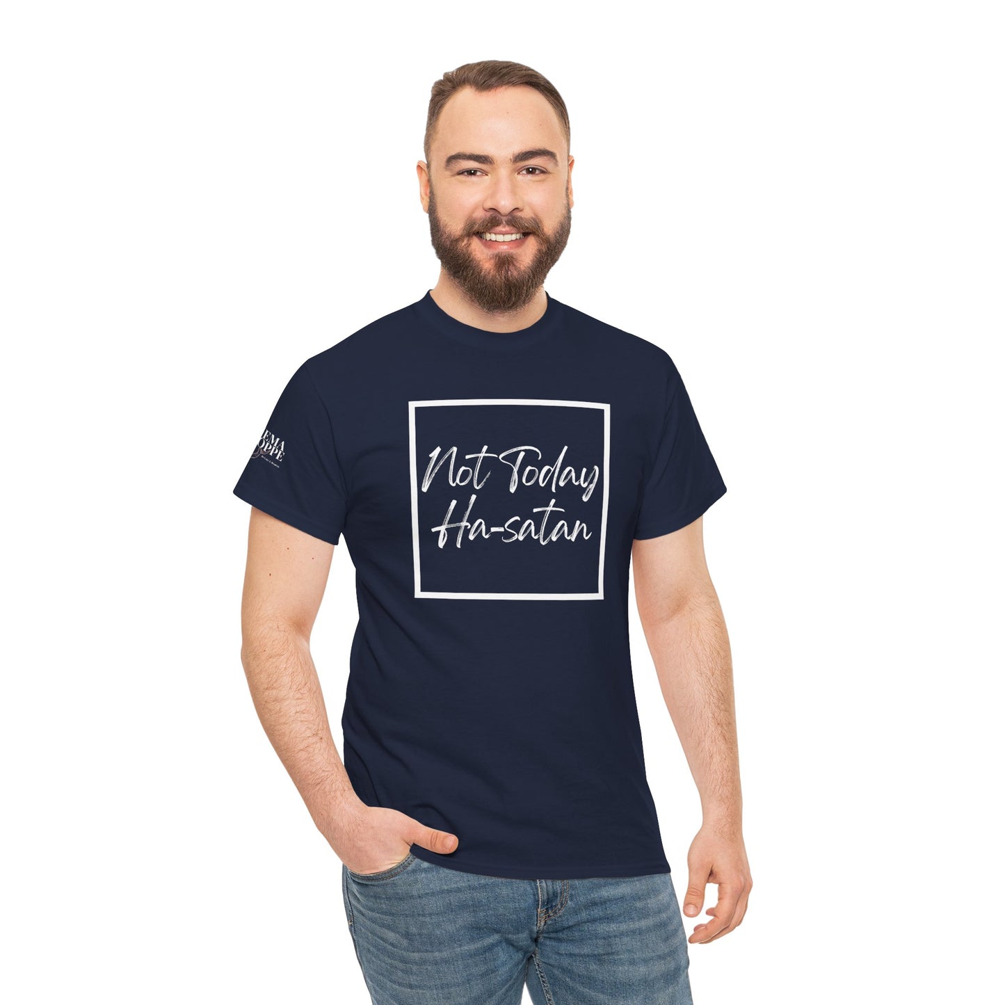 "Not Today Ha-satan" Cotton Tee Minimal Script Graphic Tee