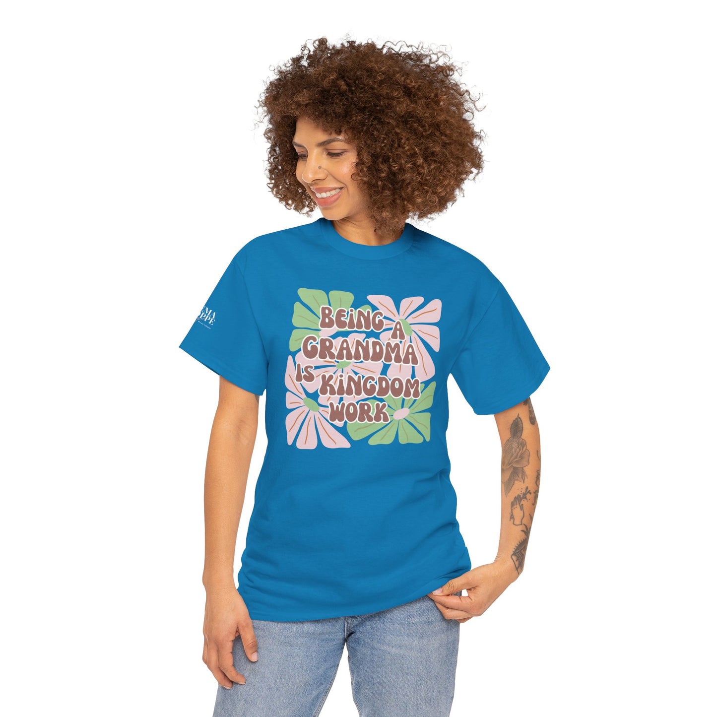 Being A Grandma Is Kingdom Work T-Shirt — Floral Retro Grandmother Appreciation Gift
