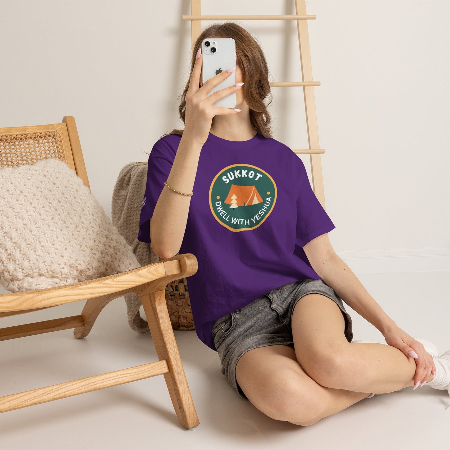 Sukkot Camping Tee — “Dwell With Yeshua” Biblical Feast T‑Shirt
