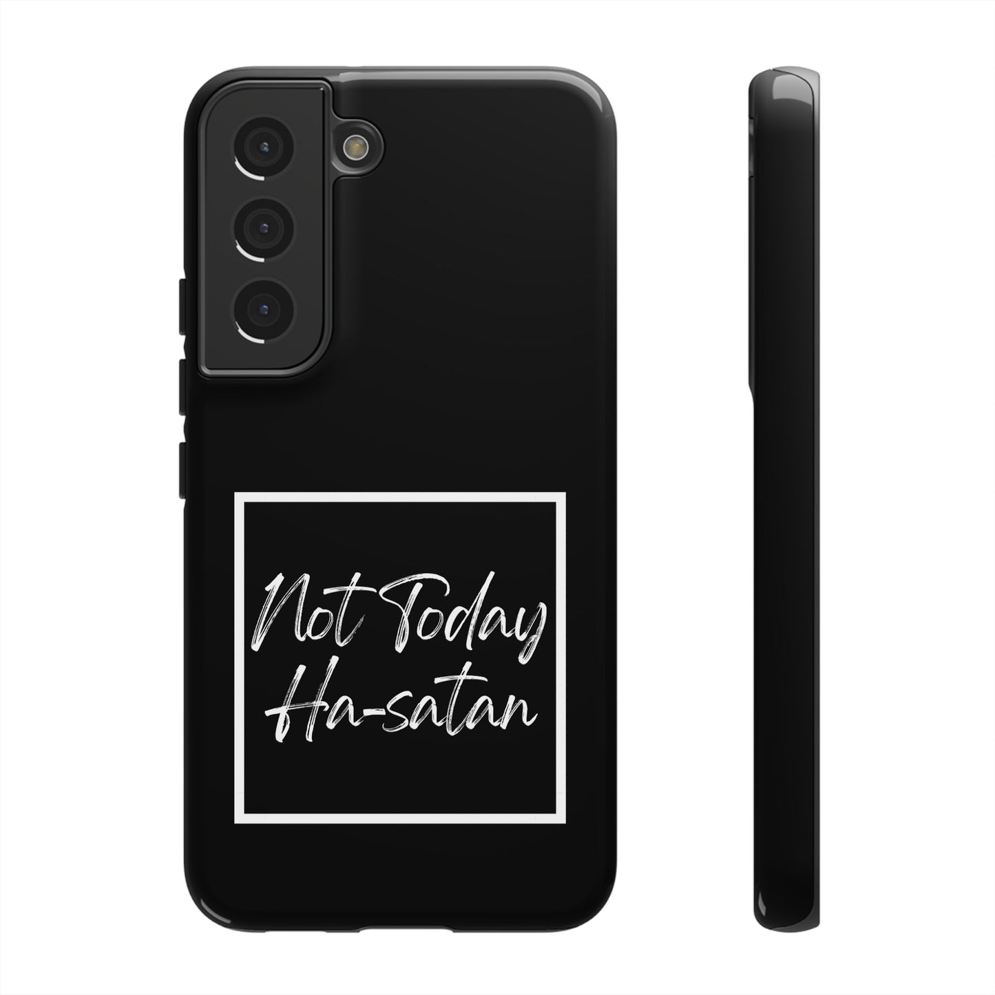 Phone Case- “Not Today Ha-satan” Black Tough Protective Cover Hebrew Humor