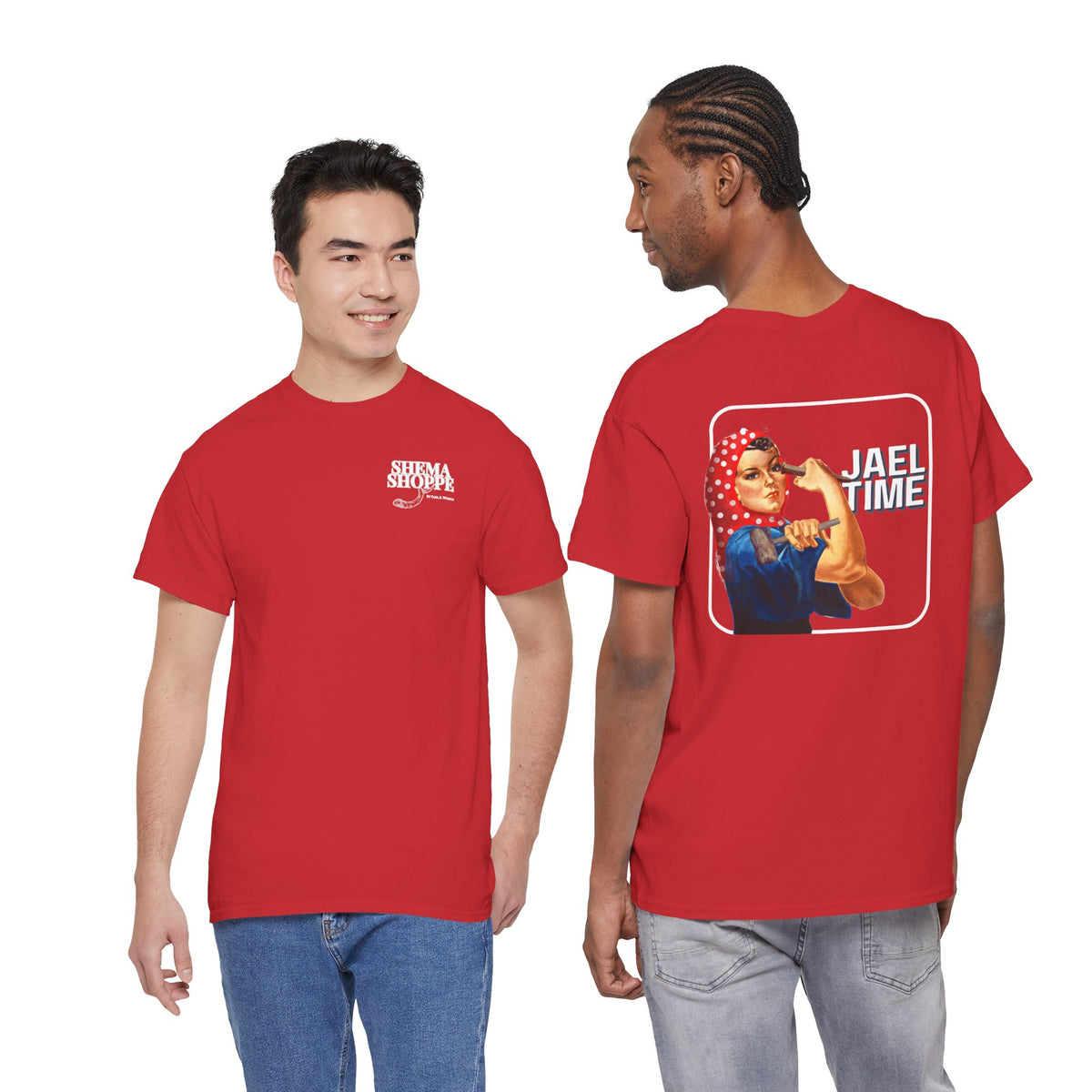 'Jael Time' Humorous Bible Story T-Shirt with Tent Peg and Hammer Design Cotton Tee