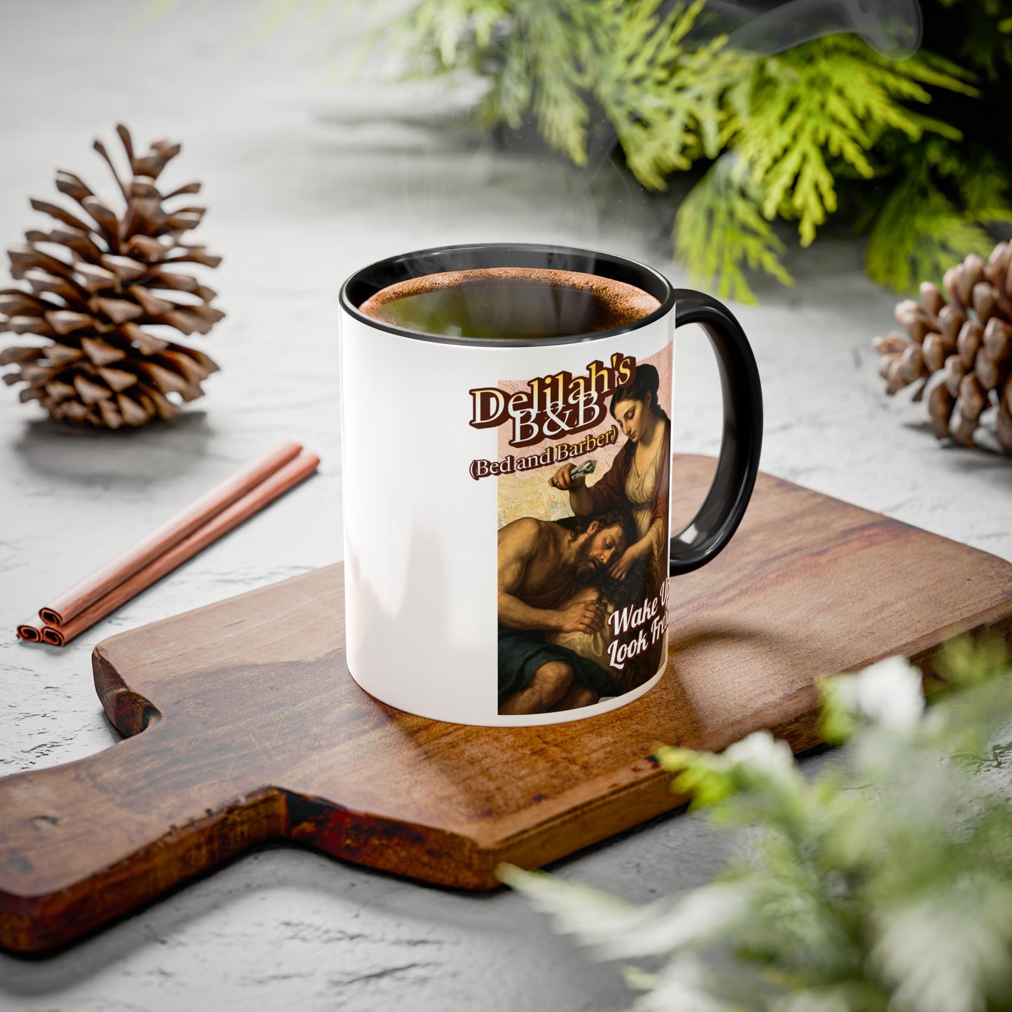 Funny Vintage Sampson Delilah's B&B Coffee Mug Bible Humor