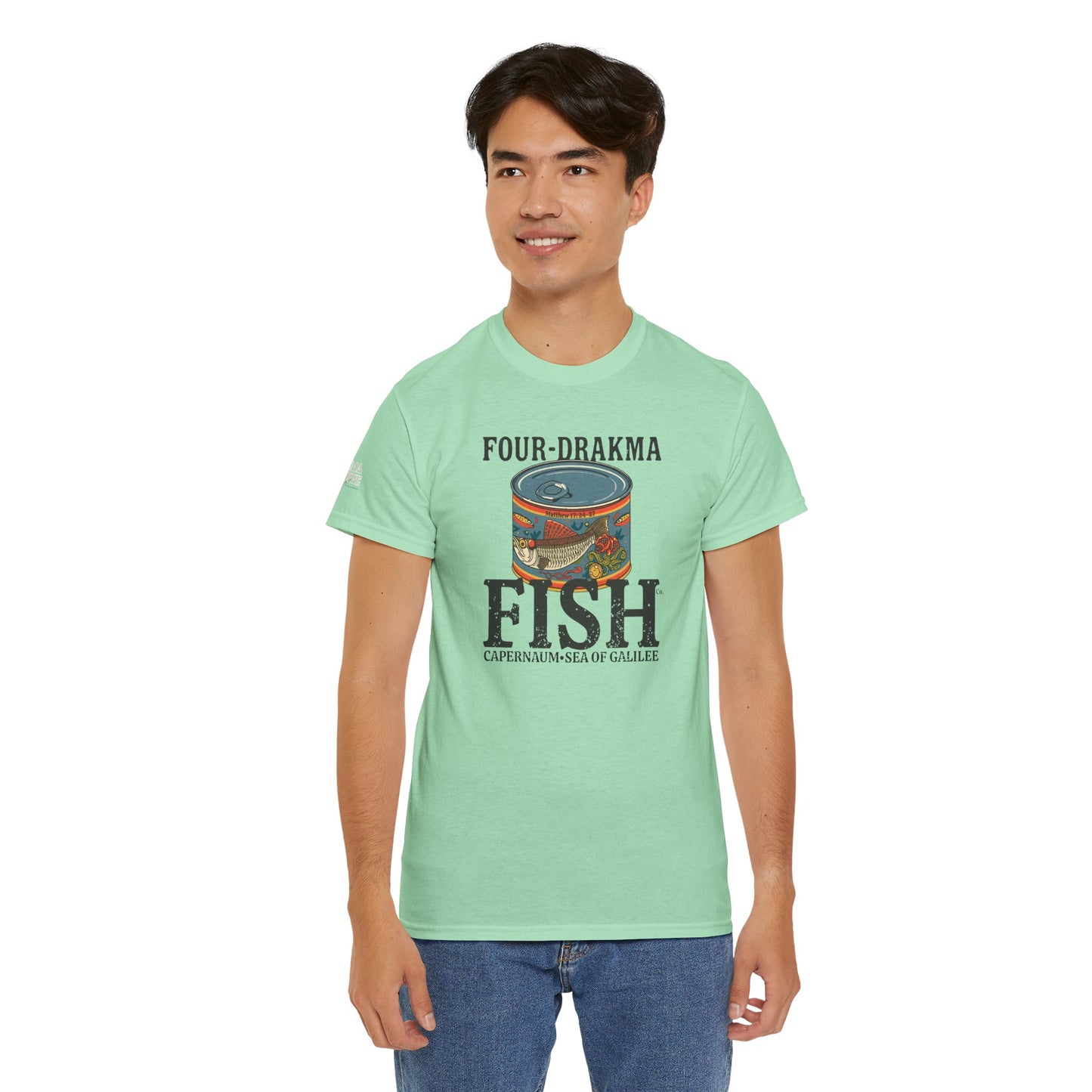 Vintage Four-Drachma Fish Co Matthew 17:24-27 Unisex Tee for Fishermen and Bible Enthusiasts