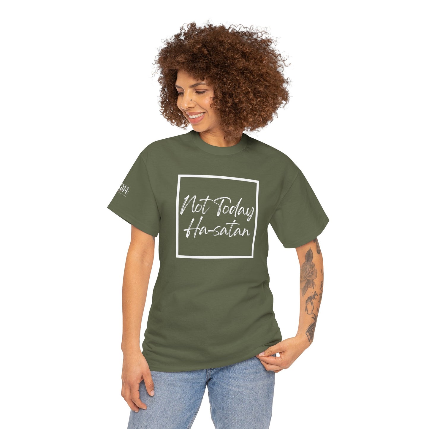 "Not Today Ha-satan" Cotton Tee Minimal Script Graphic Tee