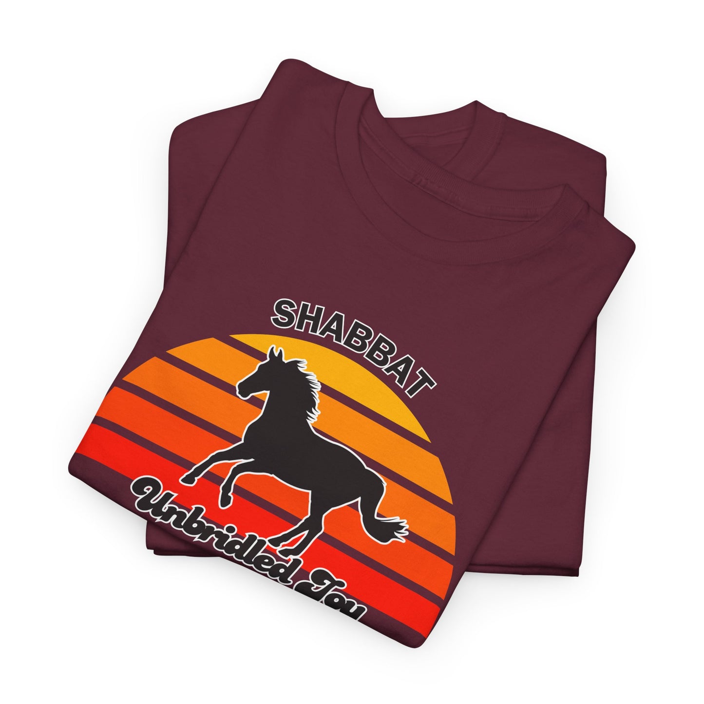 Shabbat Unbridled Joy Tee — Retro Horse Sabbath Sunset T‑Shirt