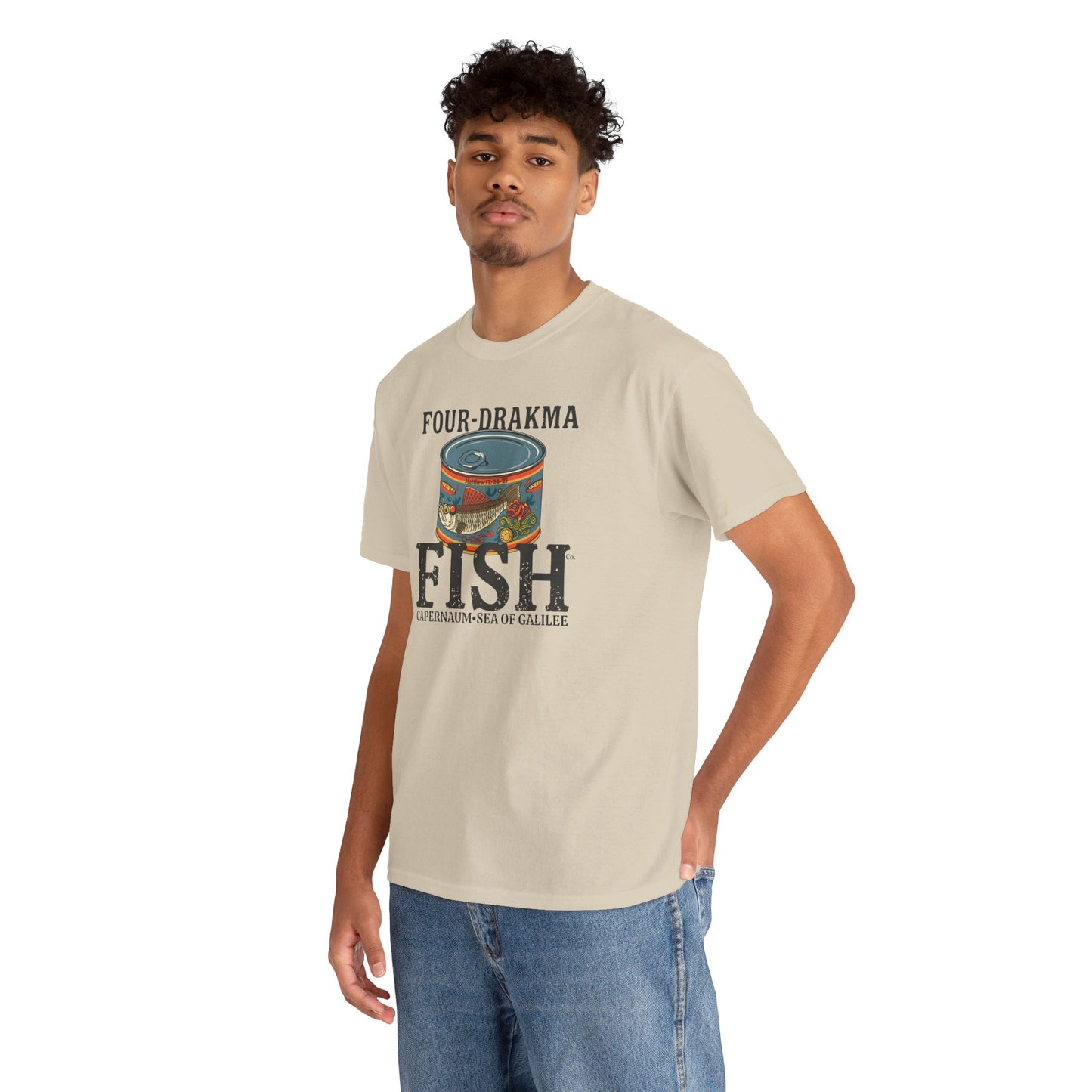 Vintage Four-Drachma Fish Co Matthew 17:24-27 Unisex Tee for Fishermen and Bible Enthusiasts