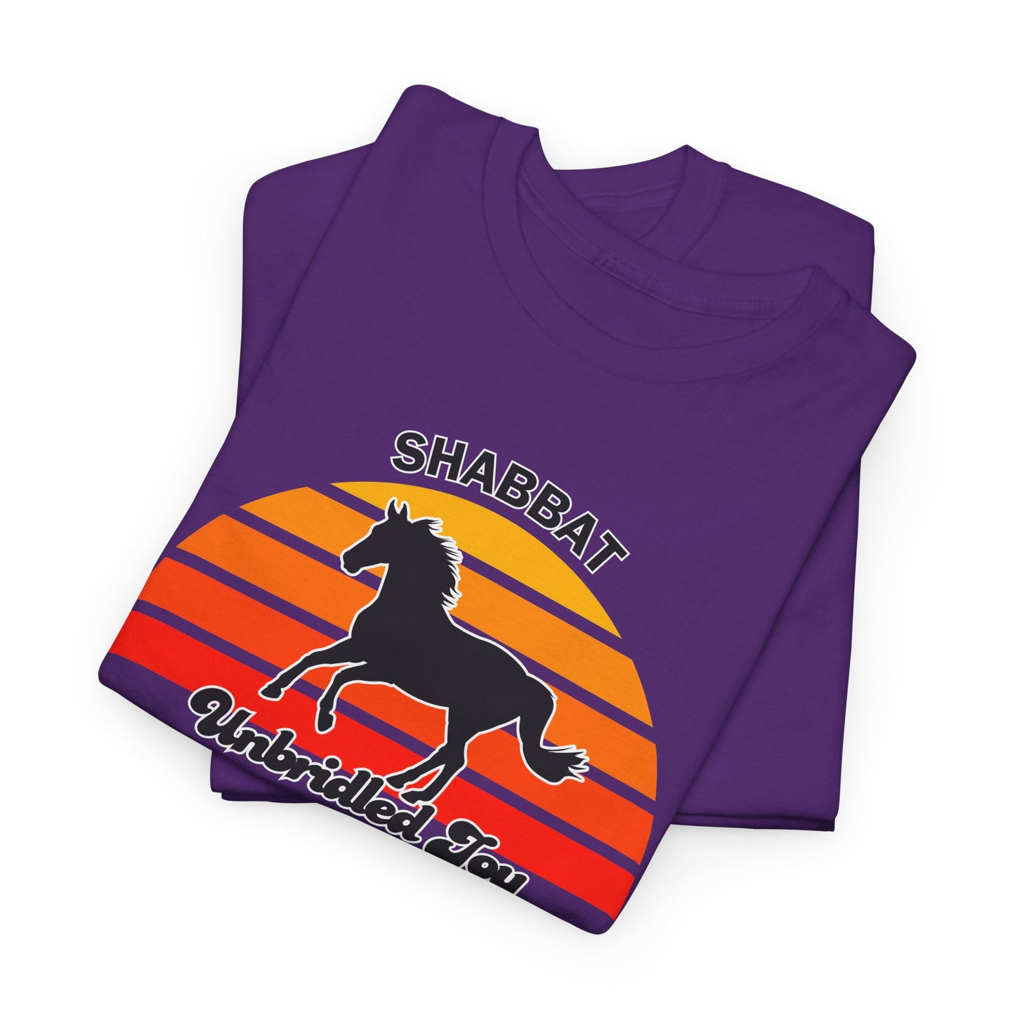 Shabbat Unbridled Joy Tee — Retro Horse Sabbath Sunset T‑Shirt