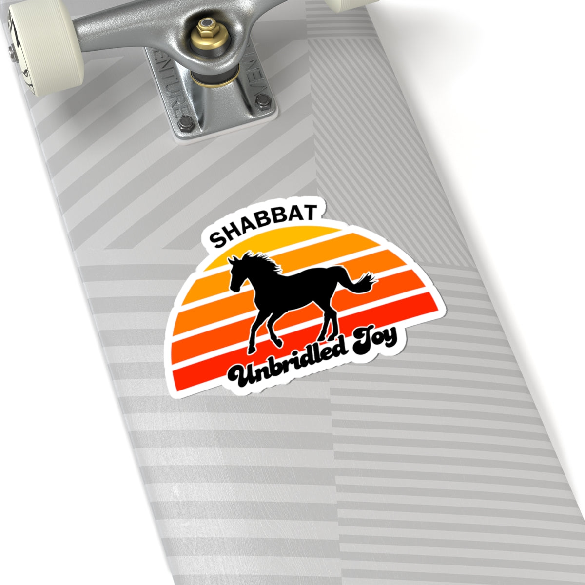 Shabbat Unbridled Joy Sticker — Retro Sunset Horse Kiss-Cut Sticker