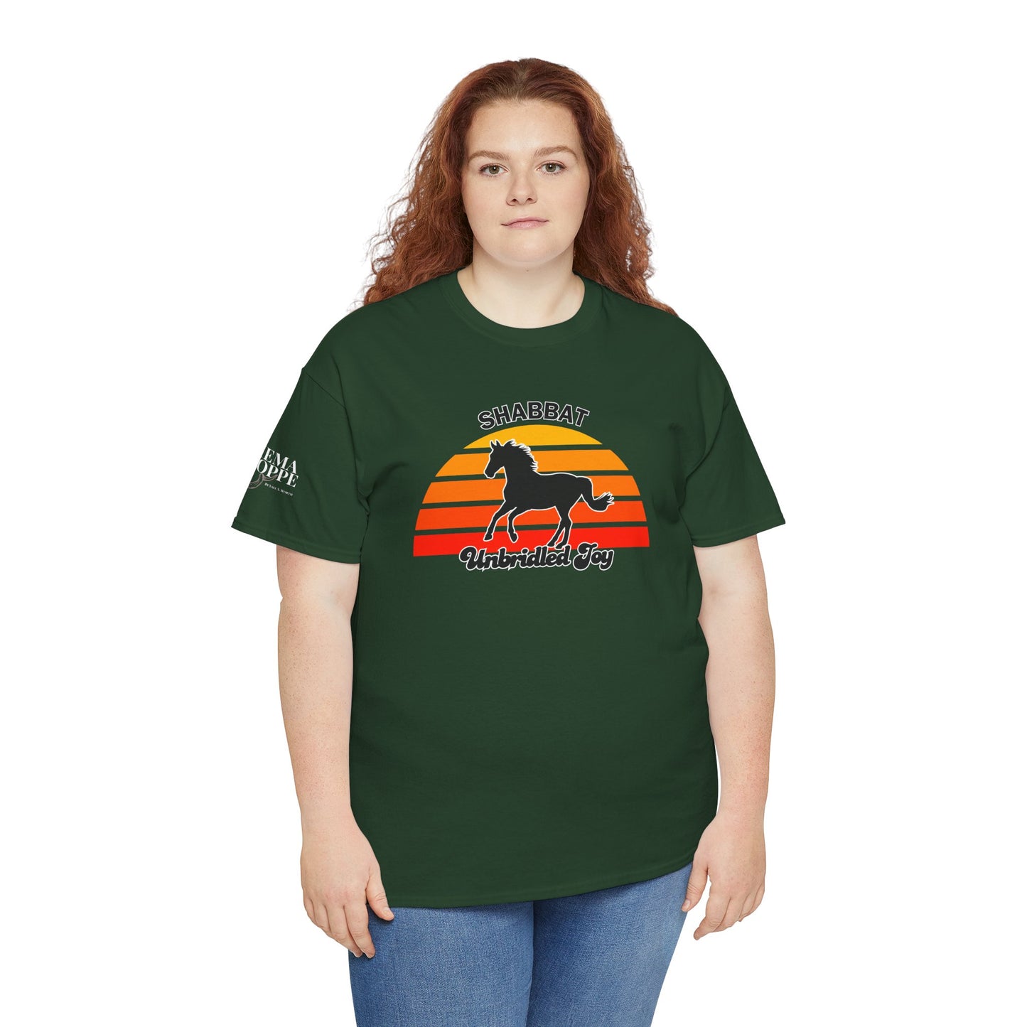 Shabbat Unbridled Joy Tee — Retro Horse Sabbath Sunset T‑Shirt