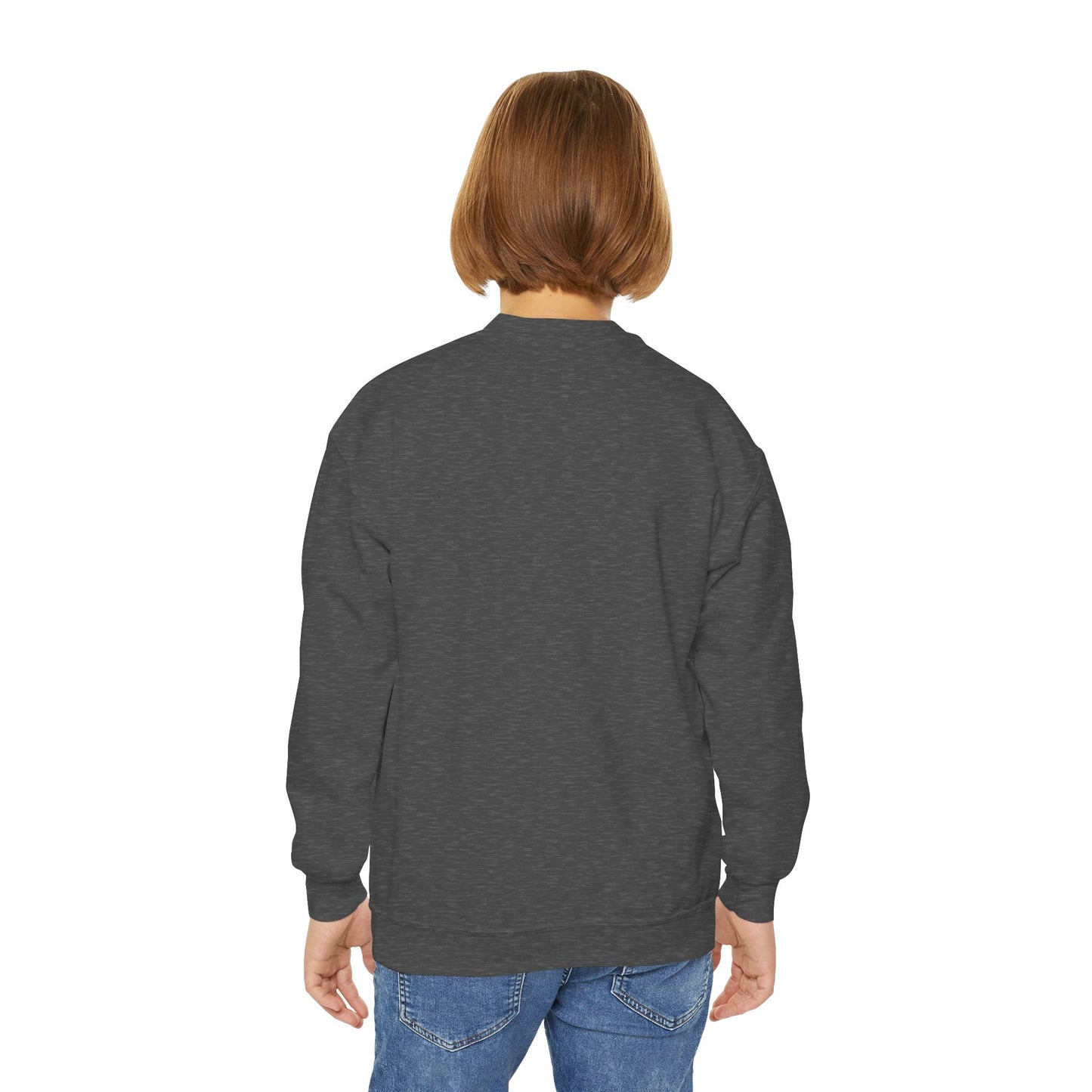 Youth Crewneck Sweatshirt — "Shabbat: Unbridled Joy" Retro Sunset Horse Design
