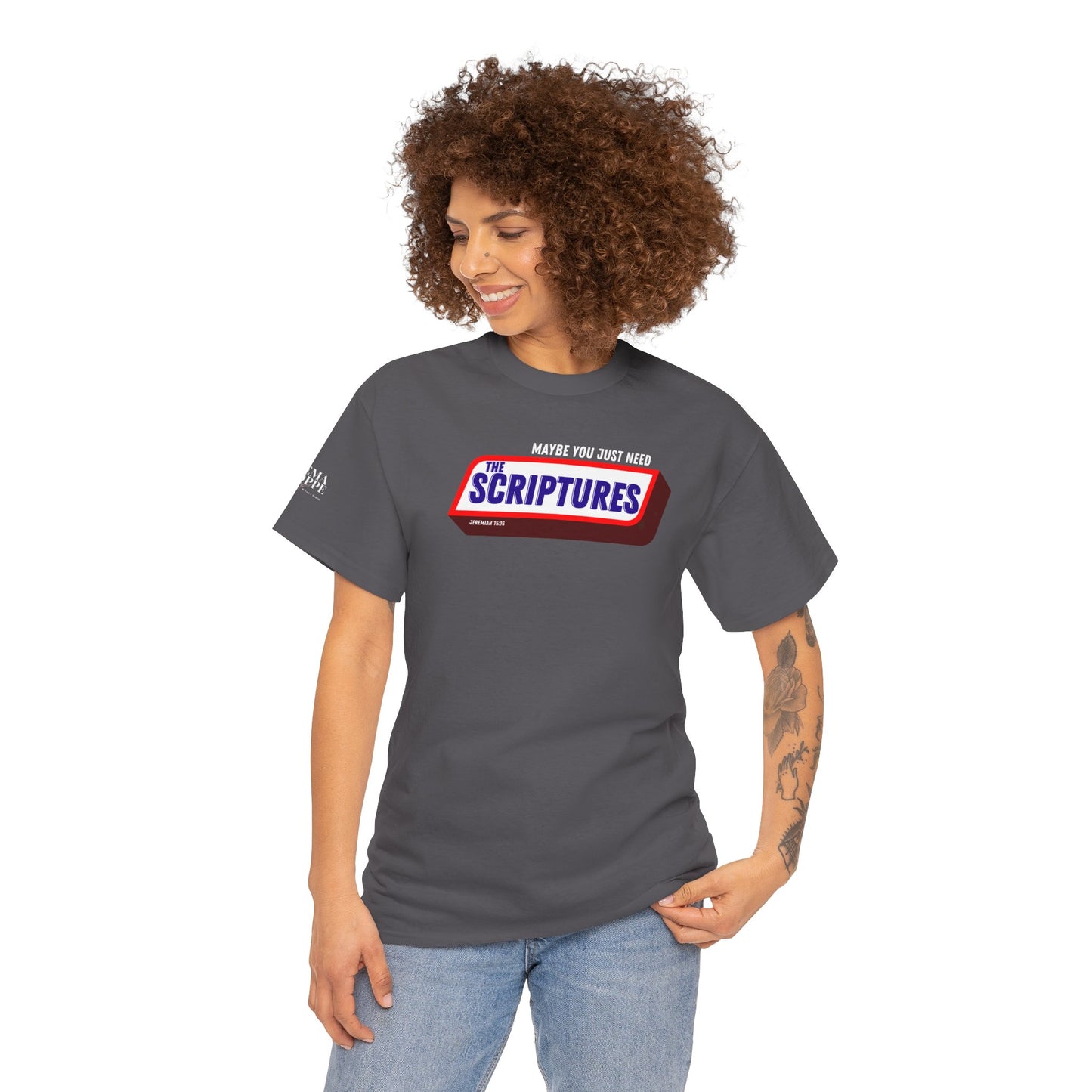 Scriptures Satisfy Heavy Cotton Tee Bible Humor