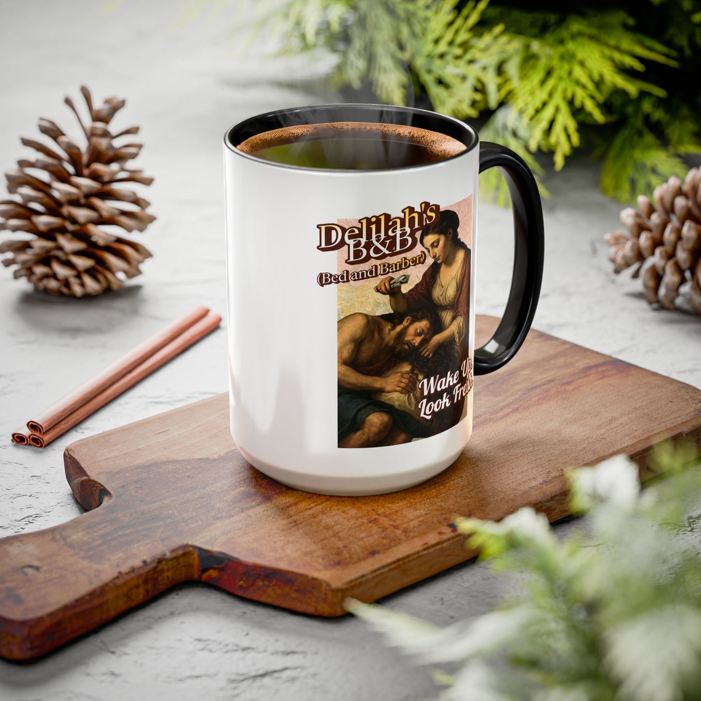Funny Vintage Sampson Delilah's B&B Coffee Mug Bible Humor