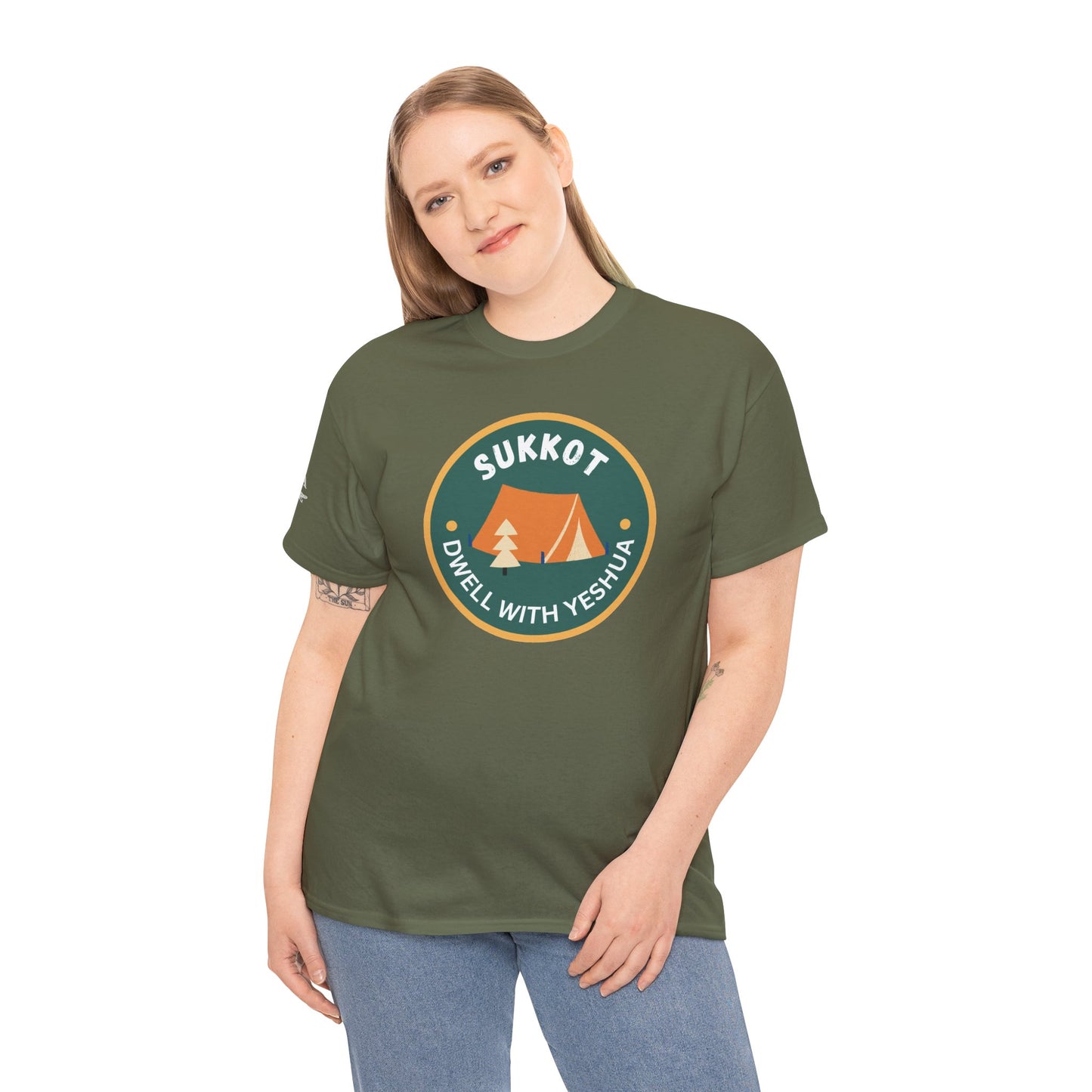 Sukkot Camping Tee — “Dwell With Yeshua” Biblical Feast T‑Shirt