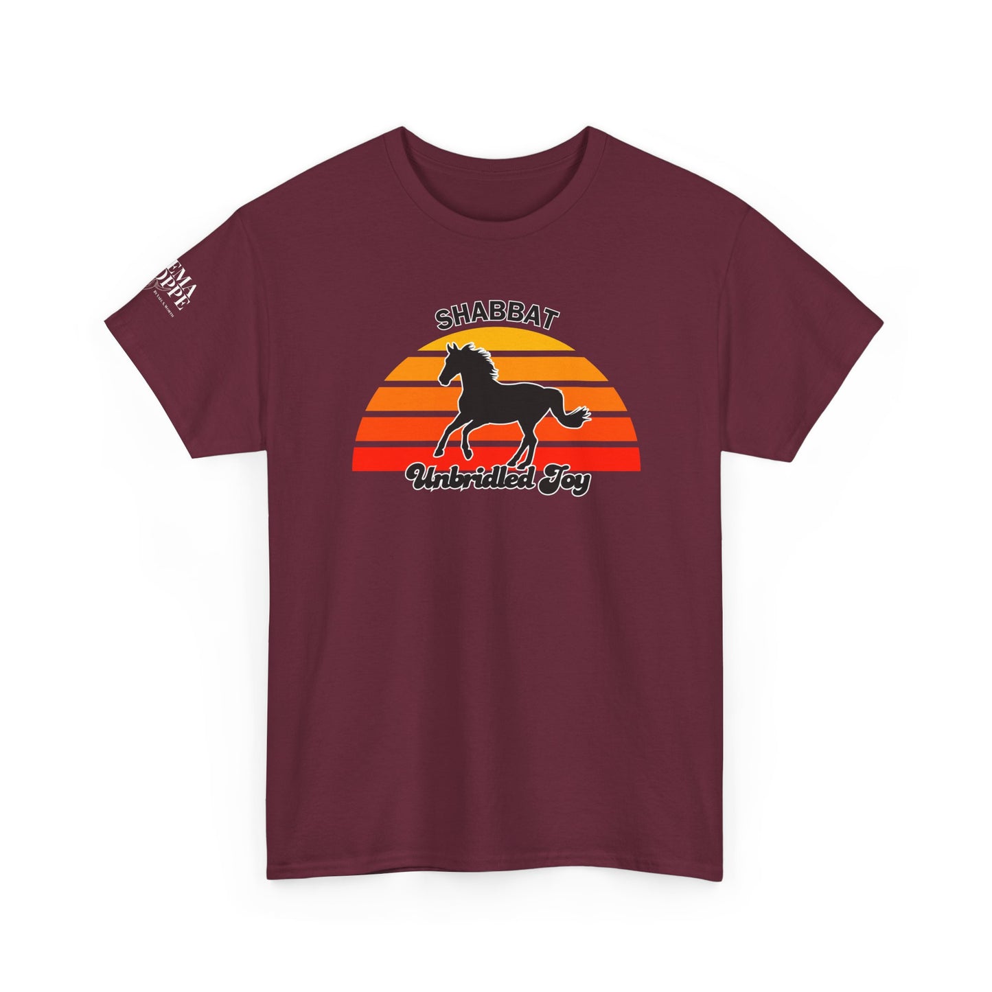 Shabbat Unbridled Joy Tee — Retro Horse Sabbath Sunset T‑Shirt