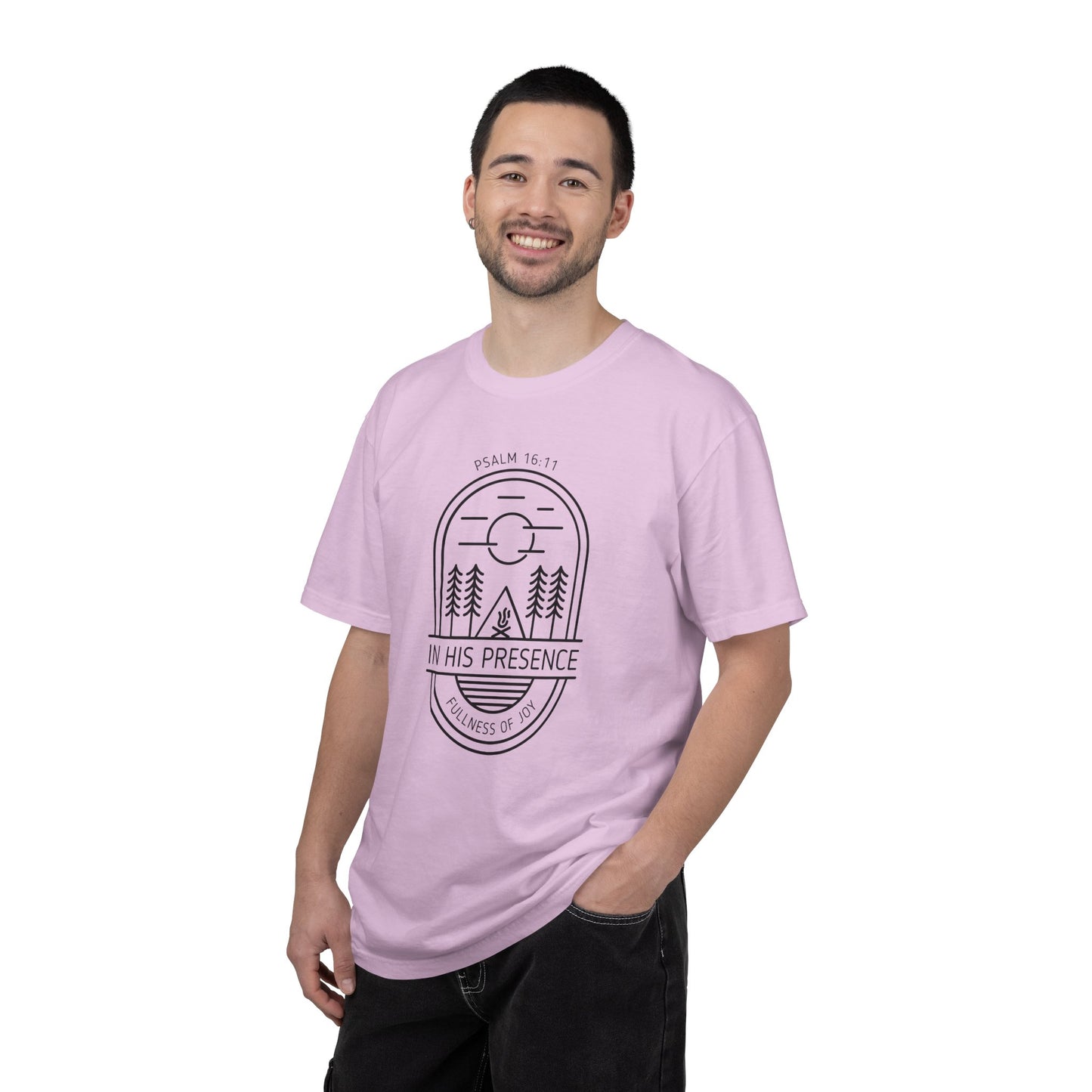 In His Presence T-Shirt — Psalm 16:11 Bible Verse Nature Comfort Colors Cotton Shirt