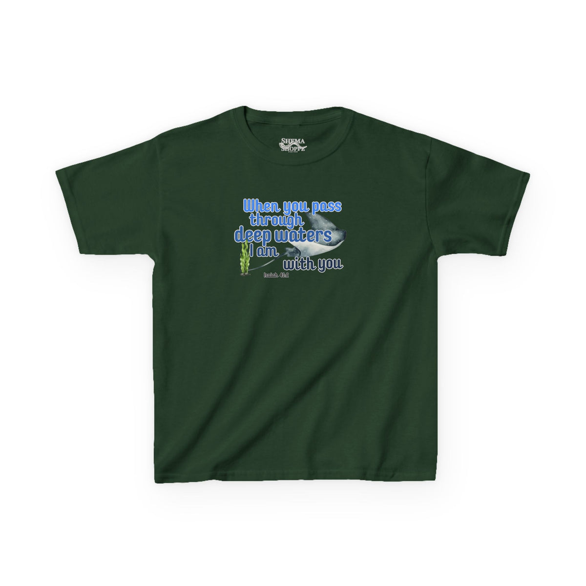 "When you pass through deep waters I am with you" Stingray Bible Verse Shirt Kid's Shirt
