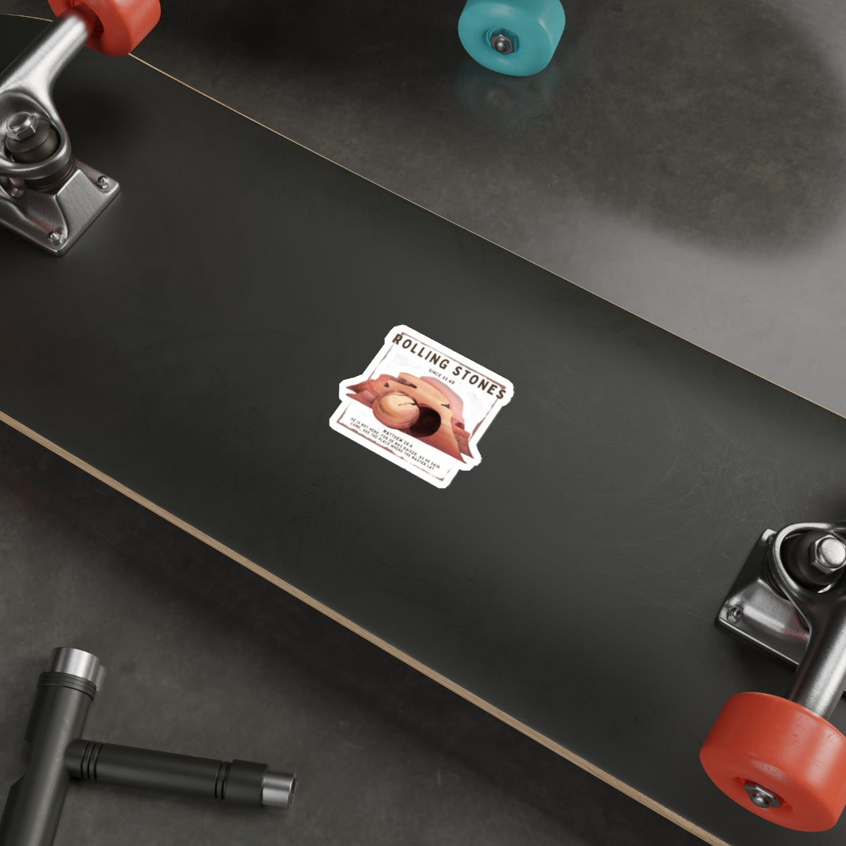 Rolling Stones Since 33 AD Die-Cut Sticker — Resurrection Tomb Illustration with Matthew 28:6
