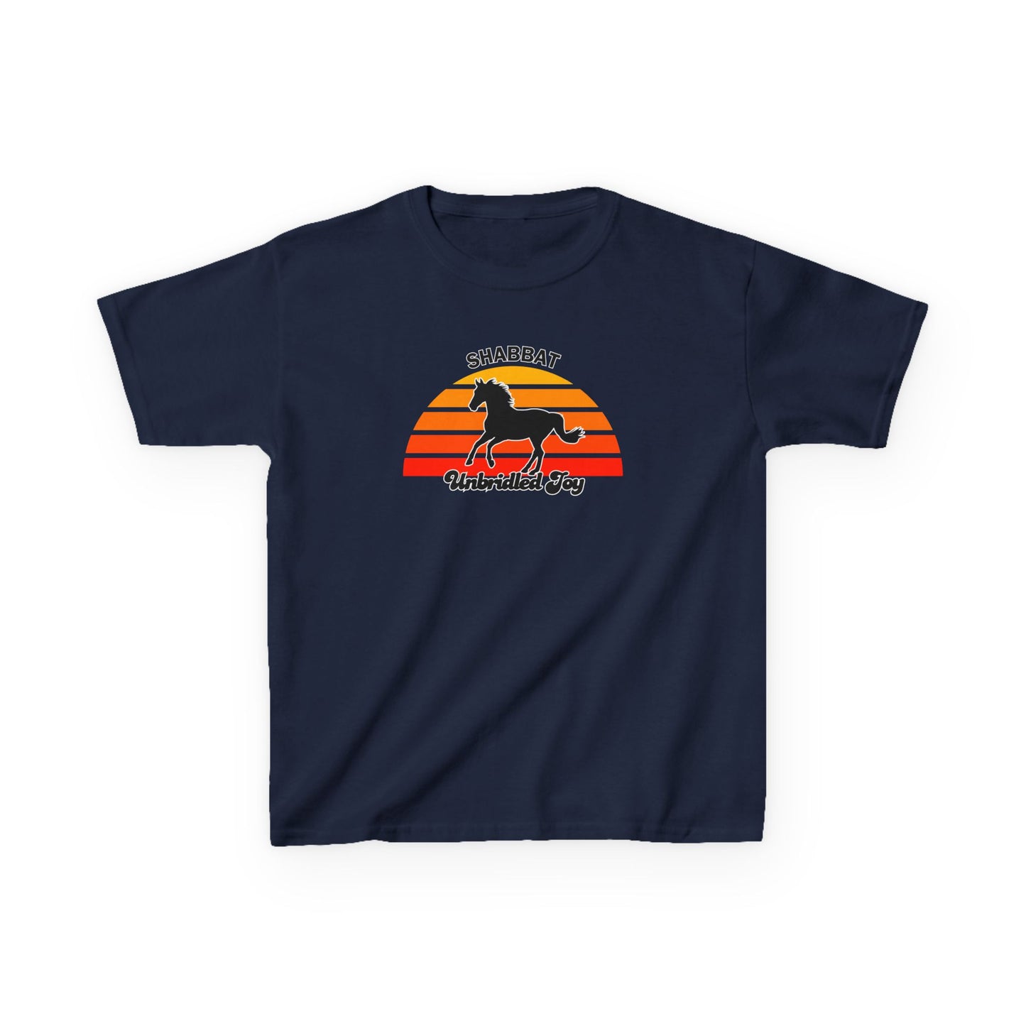 Kids T‑Shirt — 'Shabbat Unbridled Joy' Horse Sunset Graphic