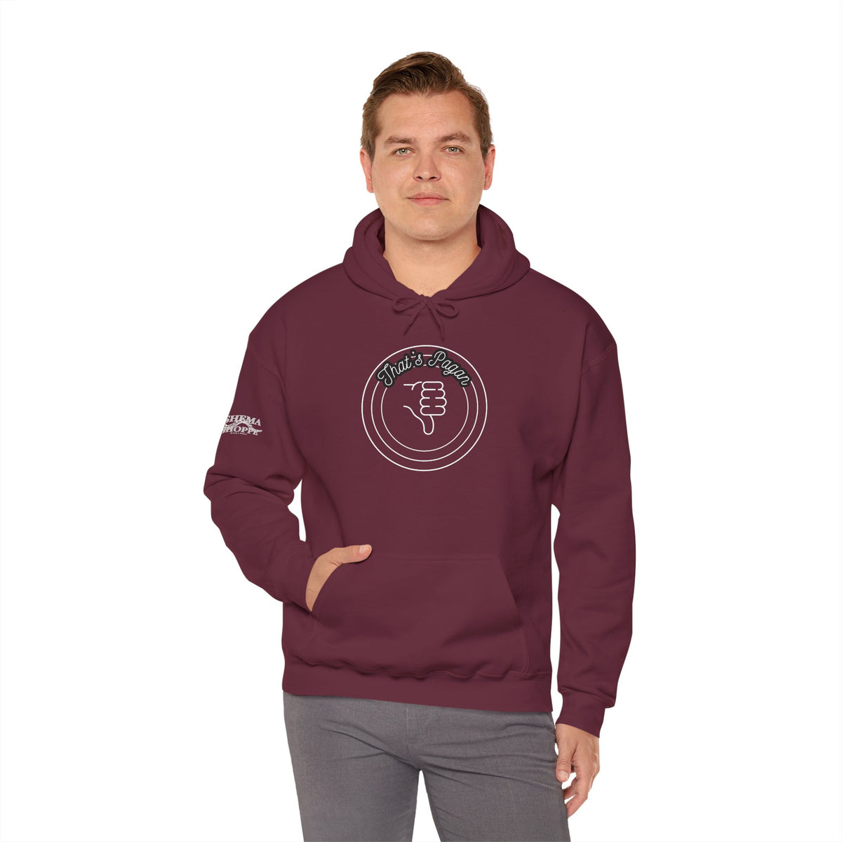 Thar's Pagan Thumbs Down Circle Hoodie — Retro Grunge Anti-Approval Graphic Sweatshirt
