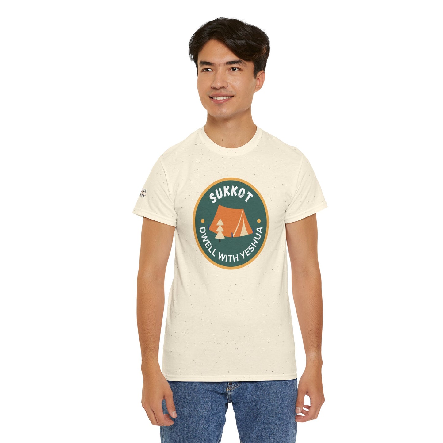 Sukkot Camping Tee — “Dwell With Yeshua” Biblical Feast T‑Shirt