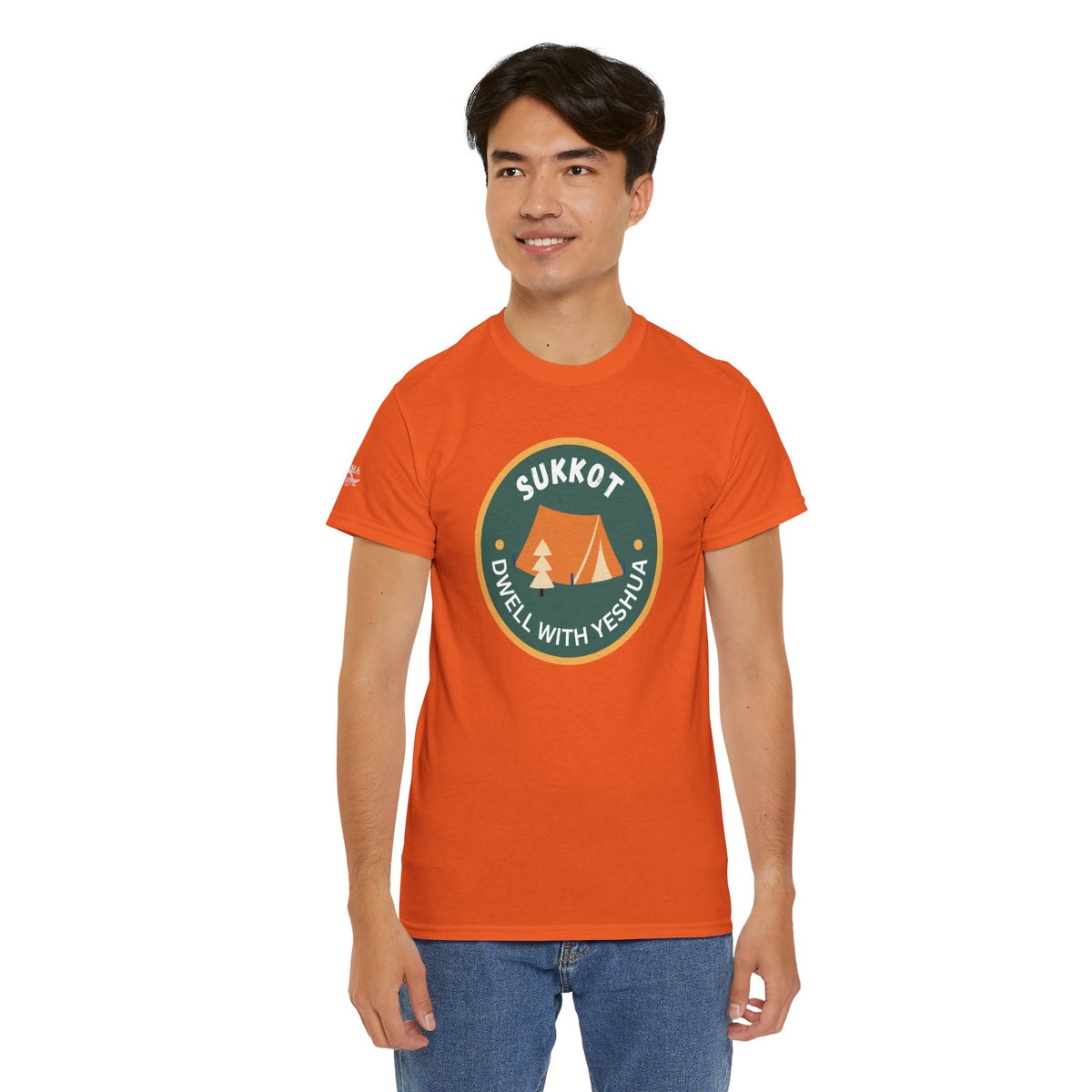 Sukkot Camping Tee — “Dwell With Yeshua” Biblical Feast T‑Shirt