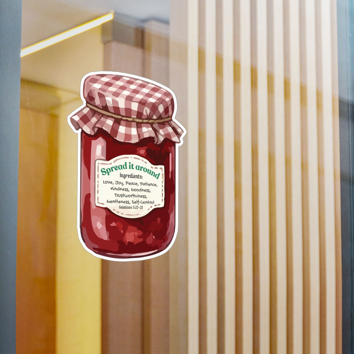 Jam Jar Fruit Of The Spirit Biblical Vinyl Sticker – “Spread It Around” Inspirational Kiss-Cut Decal