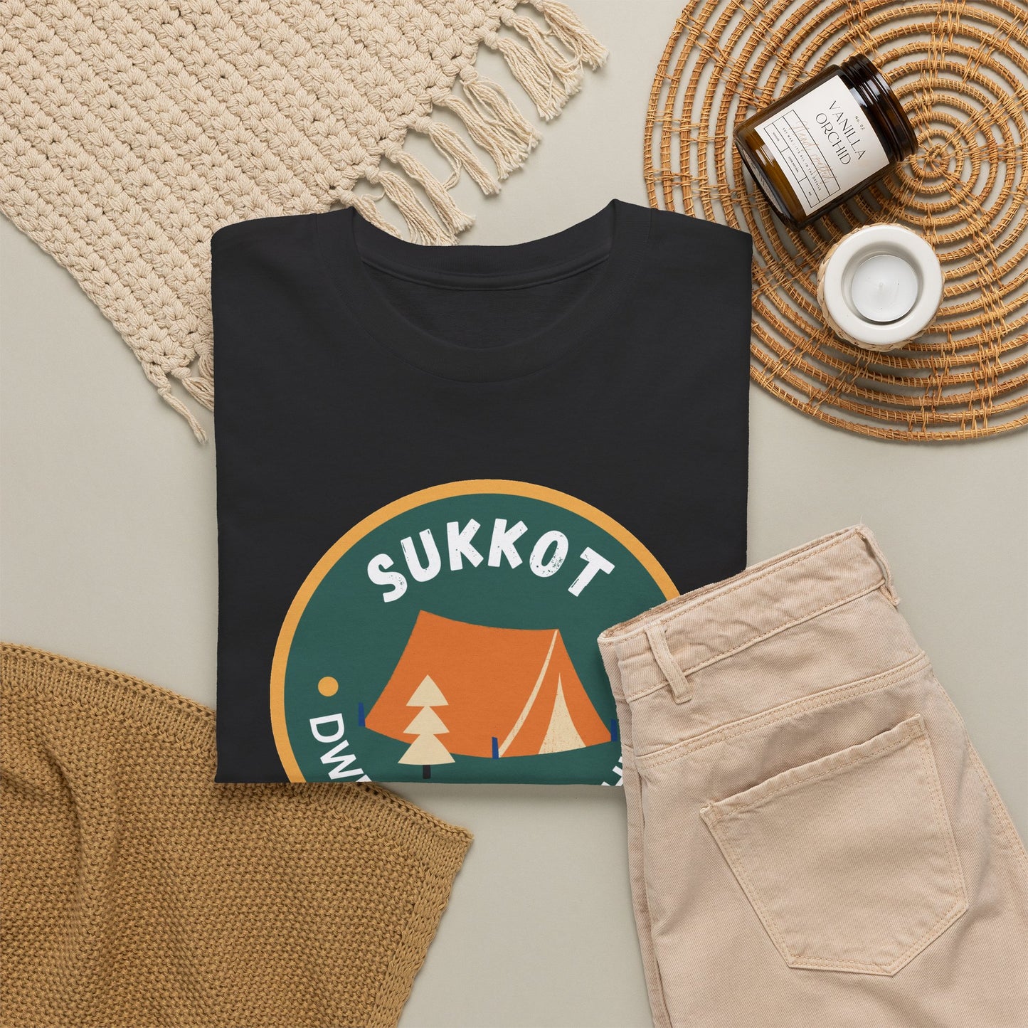 Sukkot Camping Tee — “Dwell With Yeshua” Biblical Feast T‑Shirt