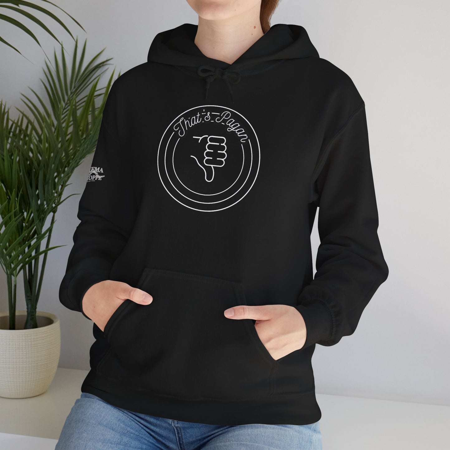 Thar's Pagan Thumbs Down Circle Hoodie — Retro Grunge Anti-Approval Graphic Sweatshirt