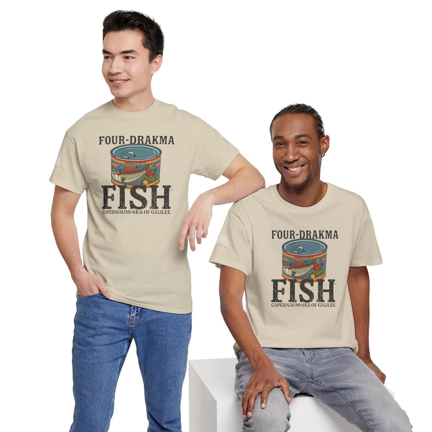 Vintage Four-Drachma Fish Co Matthew 17:24-27 Unisex Tee for Fishermen and Bible Enthusiasts