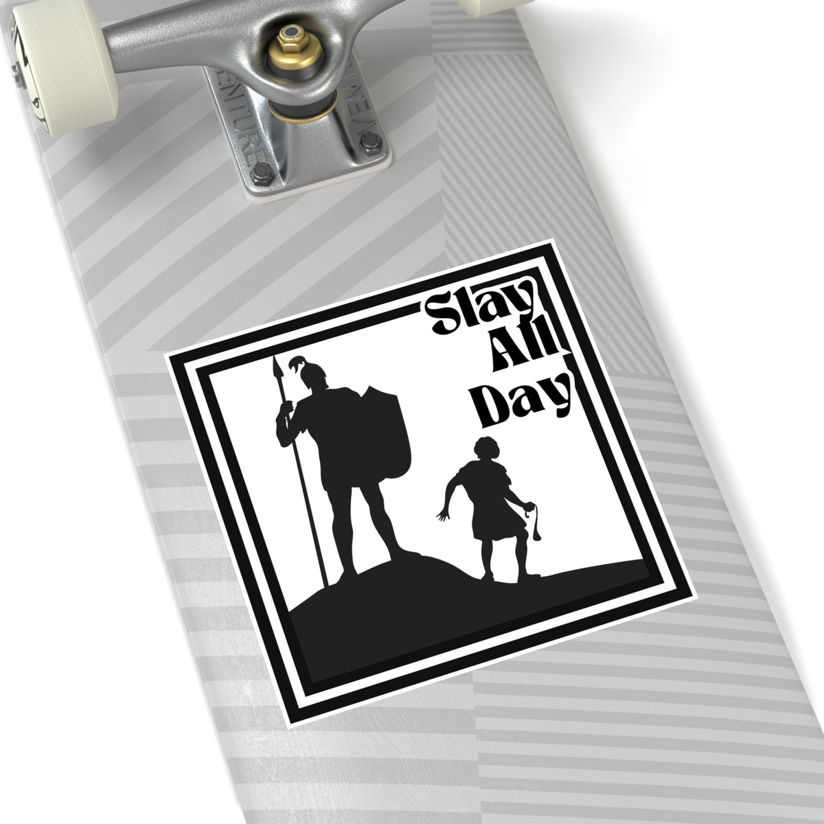 Indoor Outdoor Square Stickers - Slay All Day - Motivational Decor, Warrior, David and Goliath, Gen Z, Gen A, Bible,  Faith