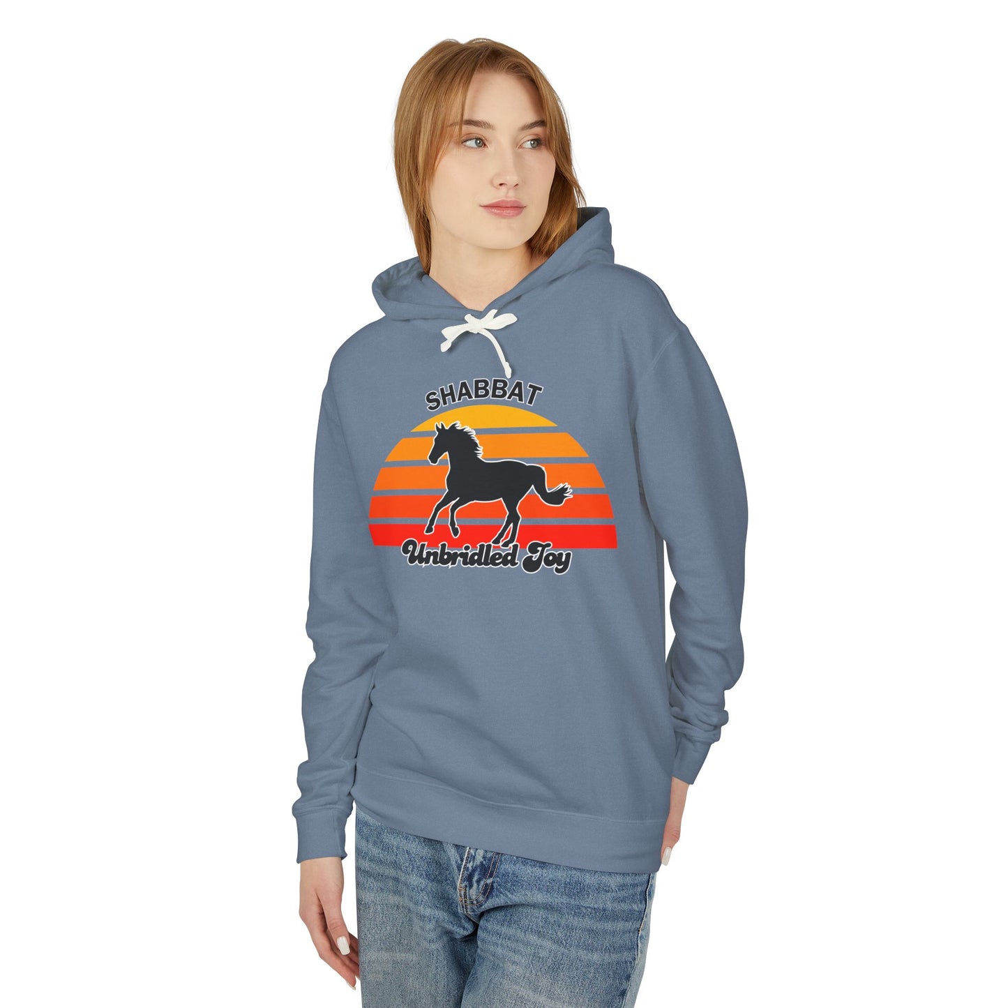 Shabbat Unbridled Joy Hoodie — Retro Sunset Horse Hooded Sweatshirt