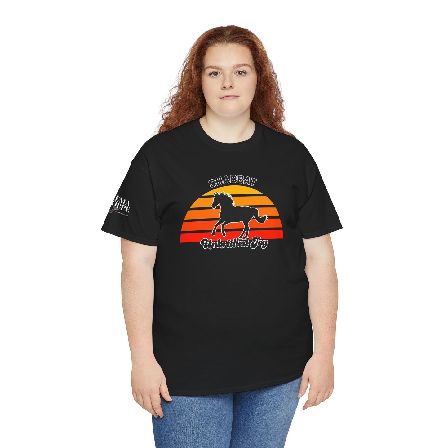 Shabbat Unbridled Joy Tee — Retro Horse Sabbath Sunset T‑Shirt