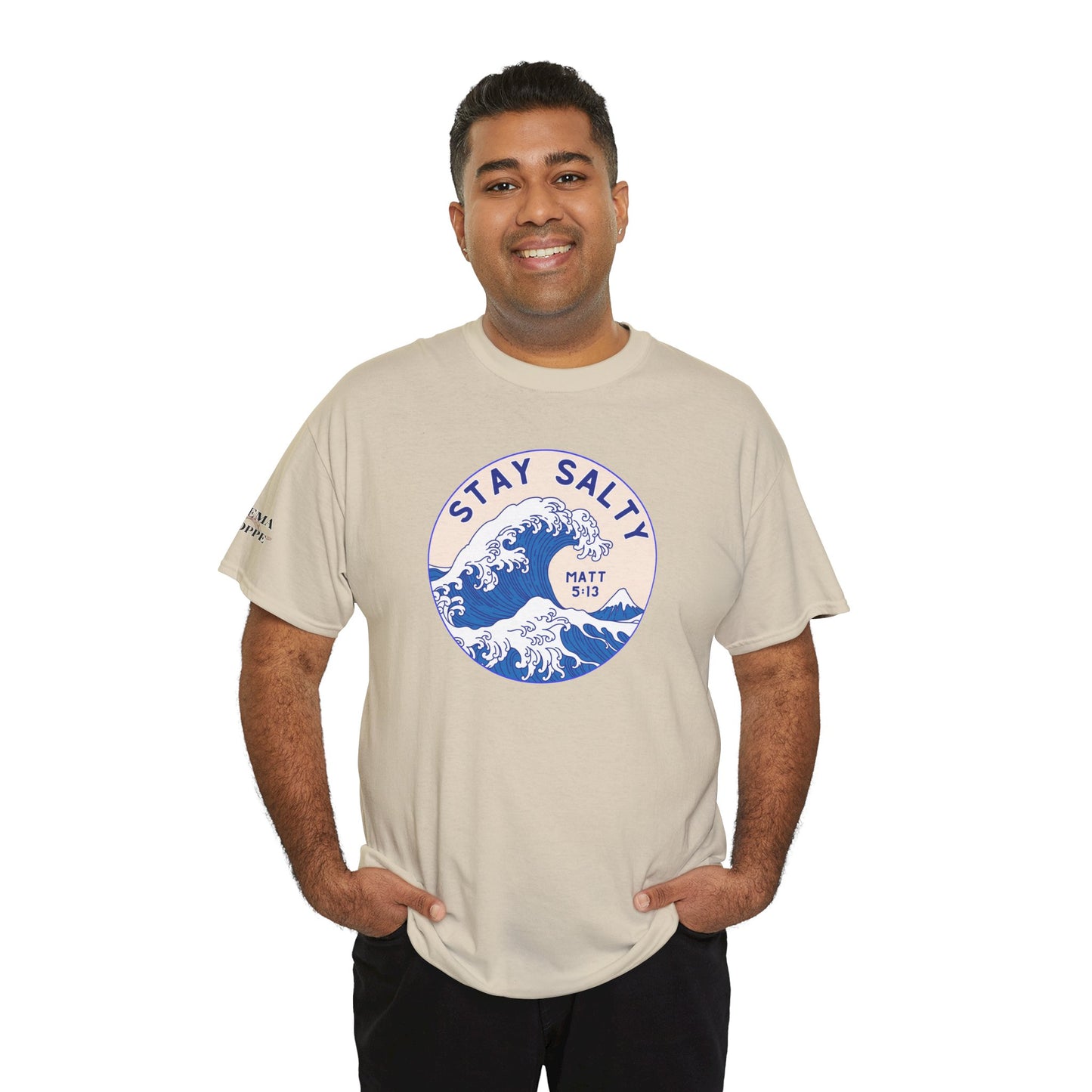 Stay Salty Surf T-Shirt — Coastal Wave Graphic with Matthew 5:13 (Hokusai-Inspired)