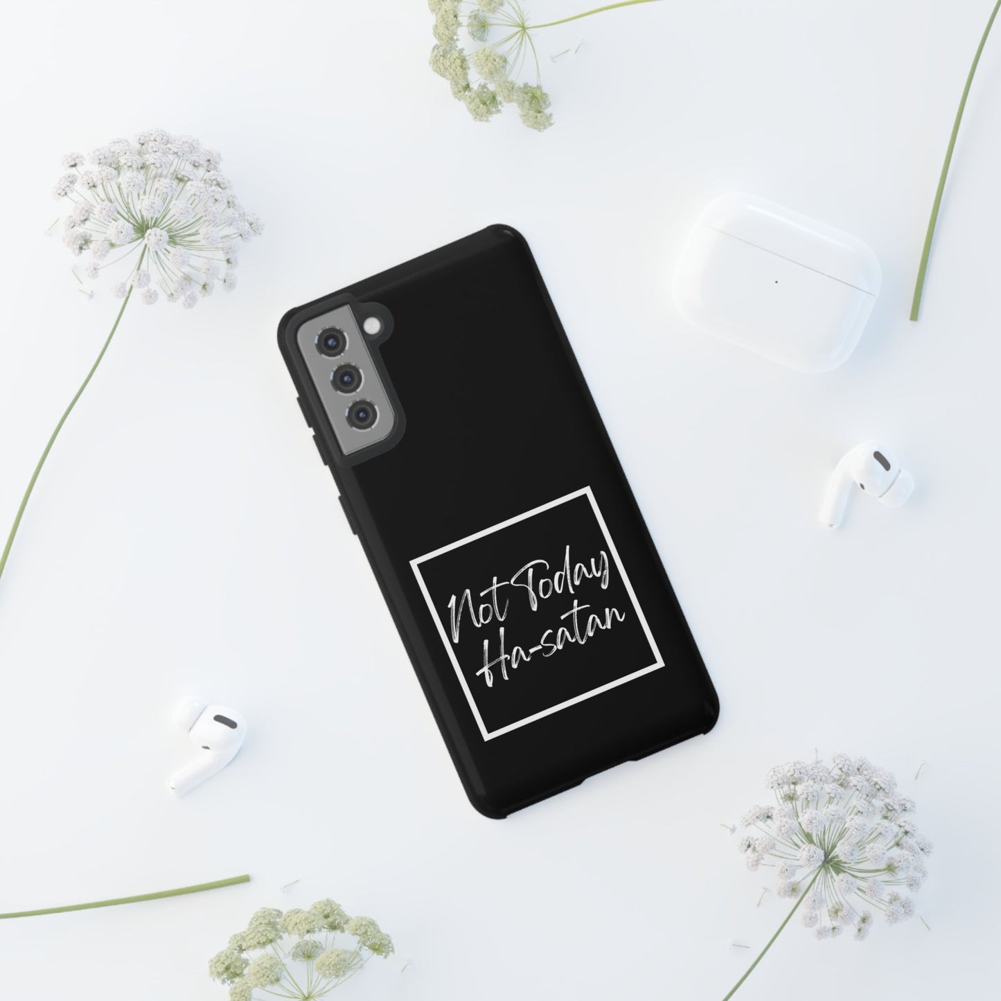 Phone Case- “Not Today Ha-satan” Black Tough Protective Cover Hebrew Humor