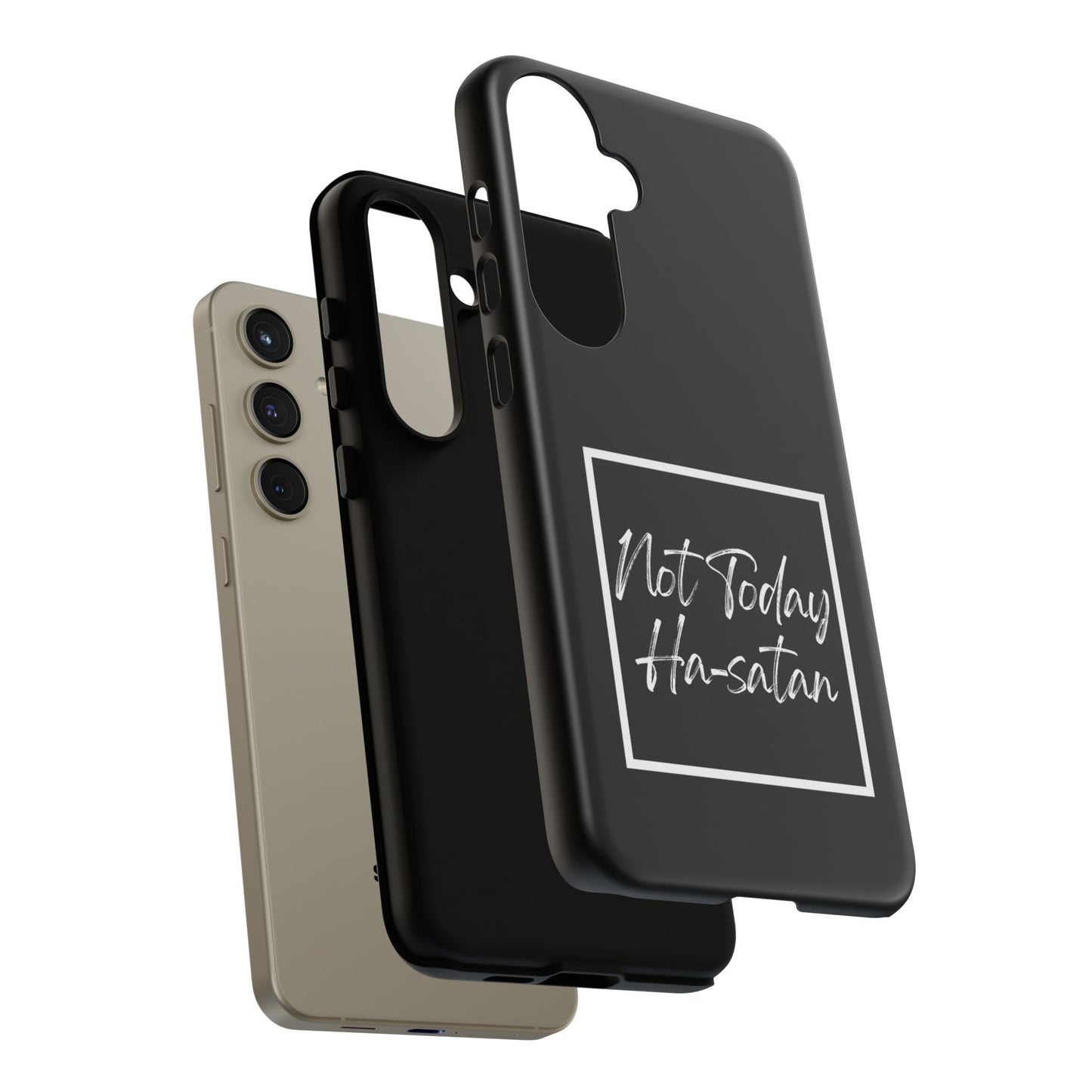 Phone Case- “Not Today Ha-satan” Black Tough Protective Cover Hebrew Humor