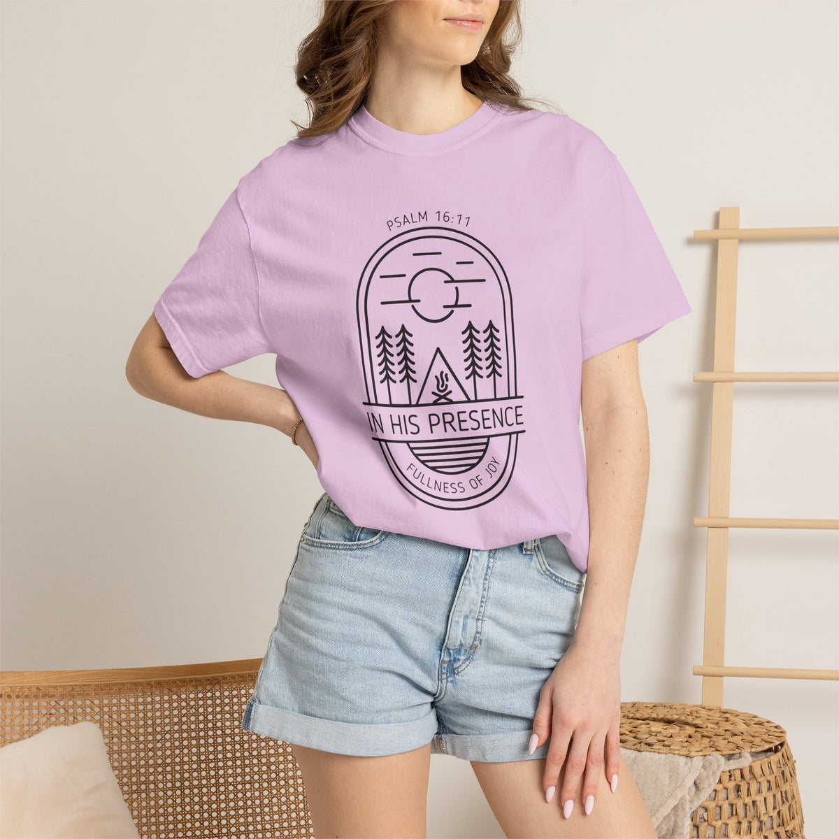 In His Presence T-Shirt — Psalm 16:11 Bible Verse Nature Comfort Colors Cotton Shirt