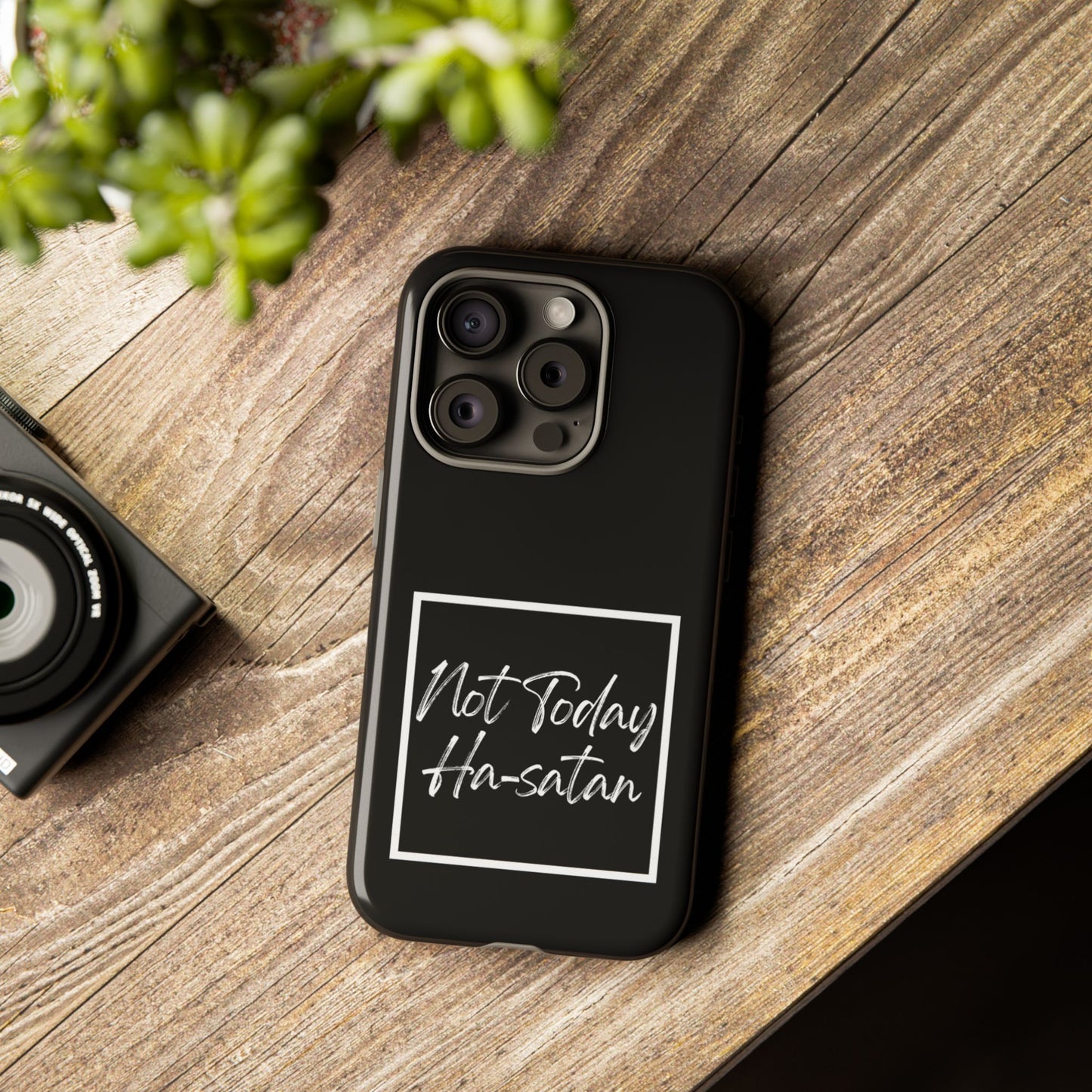 Phone Case- “Not Today Ha-satan” Black Tough Protective Cover Hebrew Humor