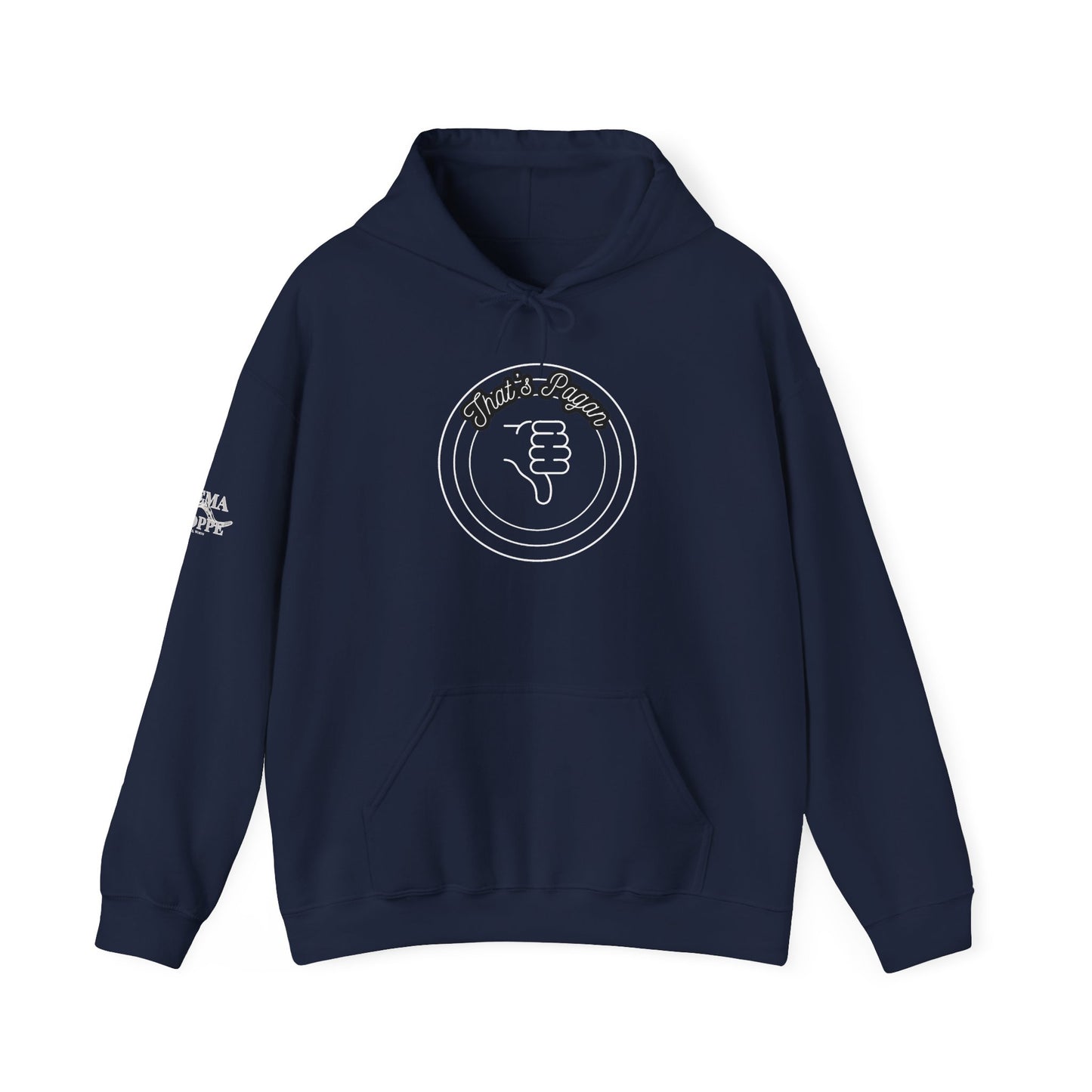 Thar's Pagan Thumbs Down Circle Hoodie — Retro Grunge Anti-Approval Graphic Sweatshirt