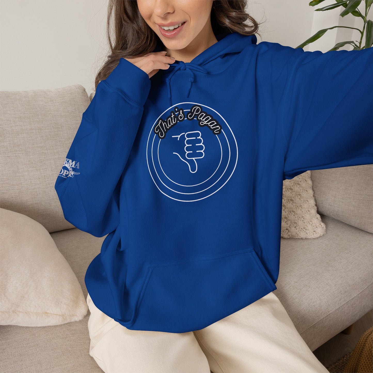 Thar's Pagan Thumbs Down Circle Hoodie — Retro Grunge Anti-Approval Graphic Sweatshirt