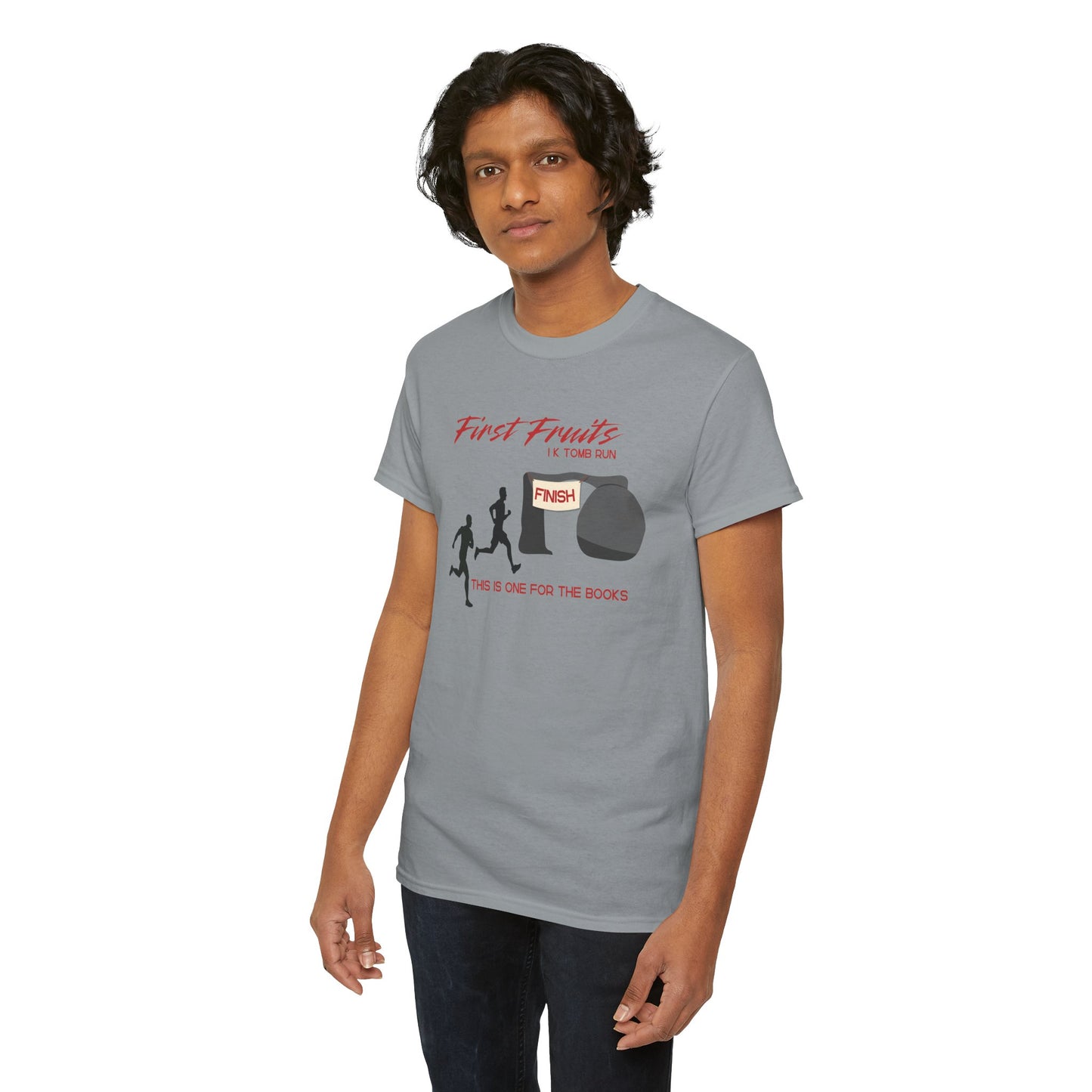 First Fruits 1k Tomb Run Unisex Tee - Funny Biblical Design