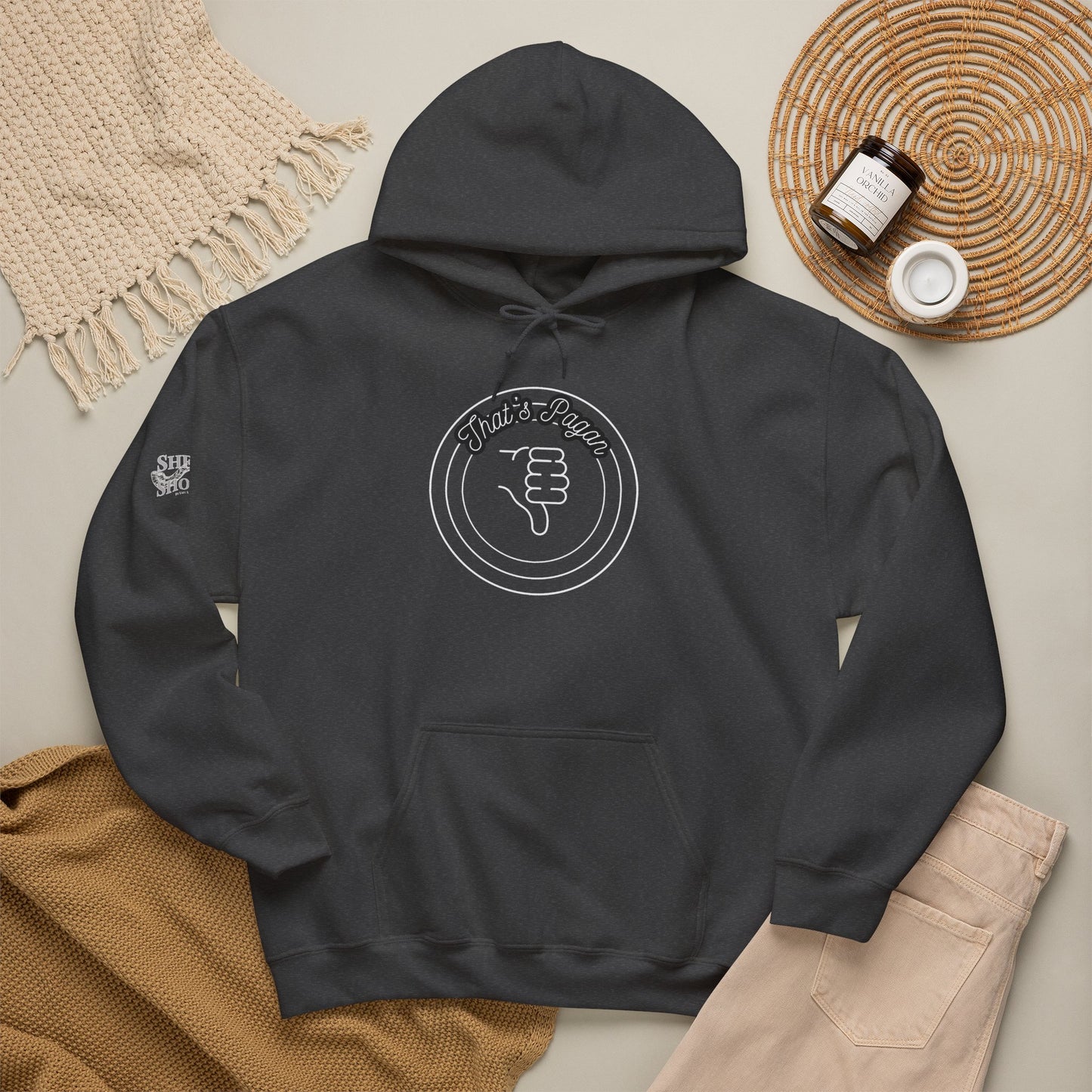 Thar's Pagan Thumbs Down Circle Hoodie — Retro Grunge Anti-Approval Graphic Sweatshirt