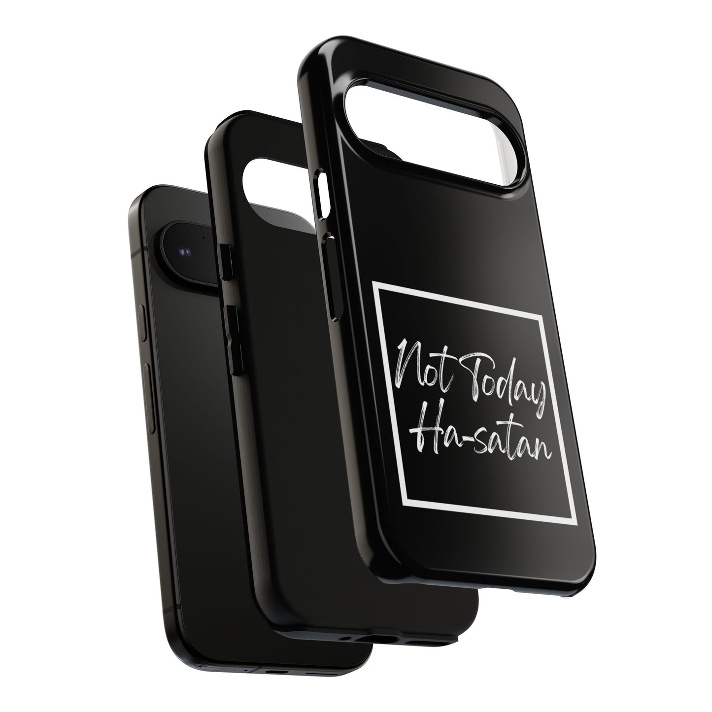 Phone Case- “Not Today Ha-satan” Black Tough Protective Cover Hebrew Humor