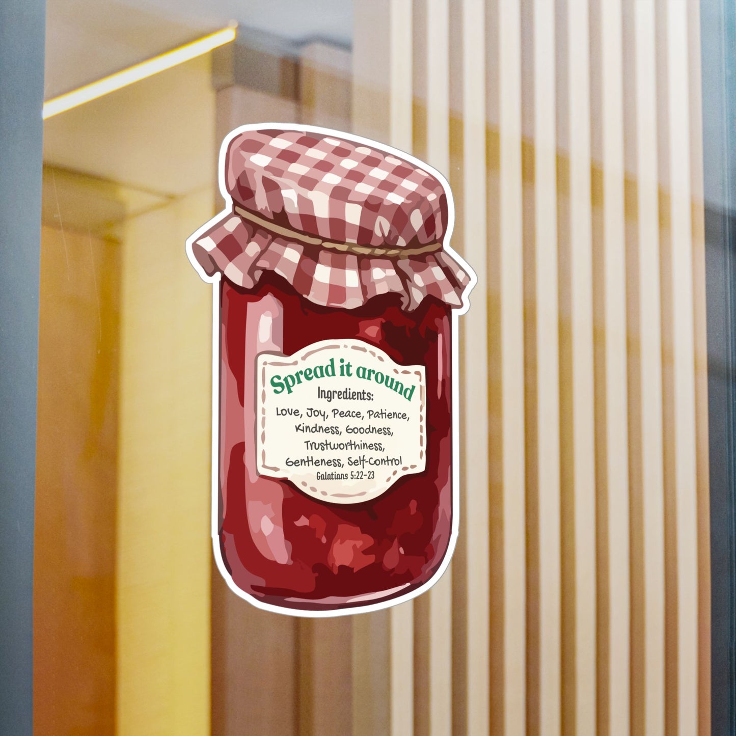 Jam Jar Fruit Of The Spirit Biblical Vinyl Sticker – “Spread It Around” Inspirational Kiss-Cut Decal