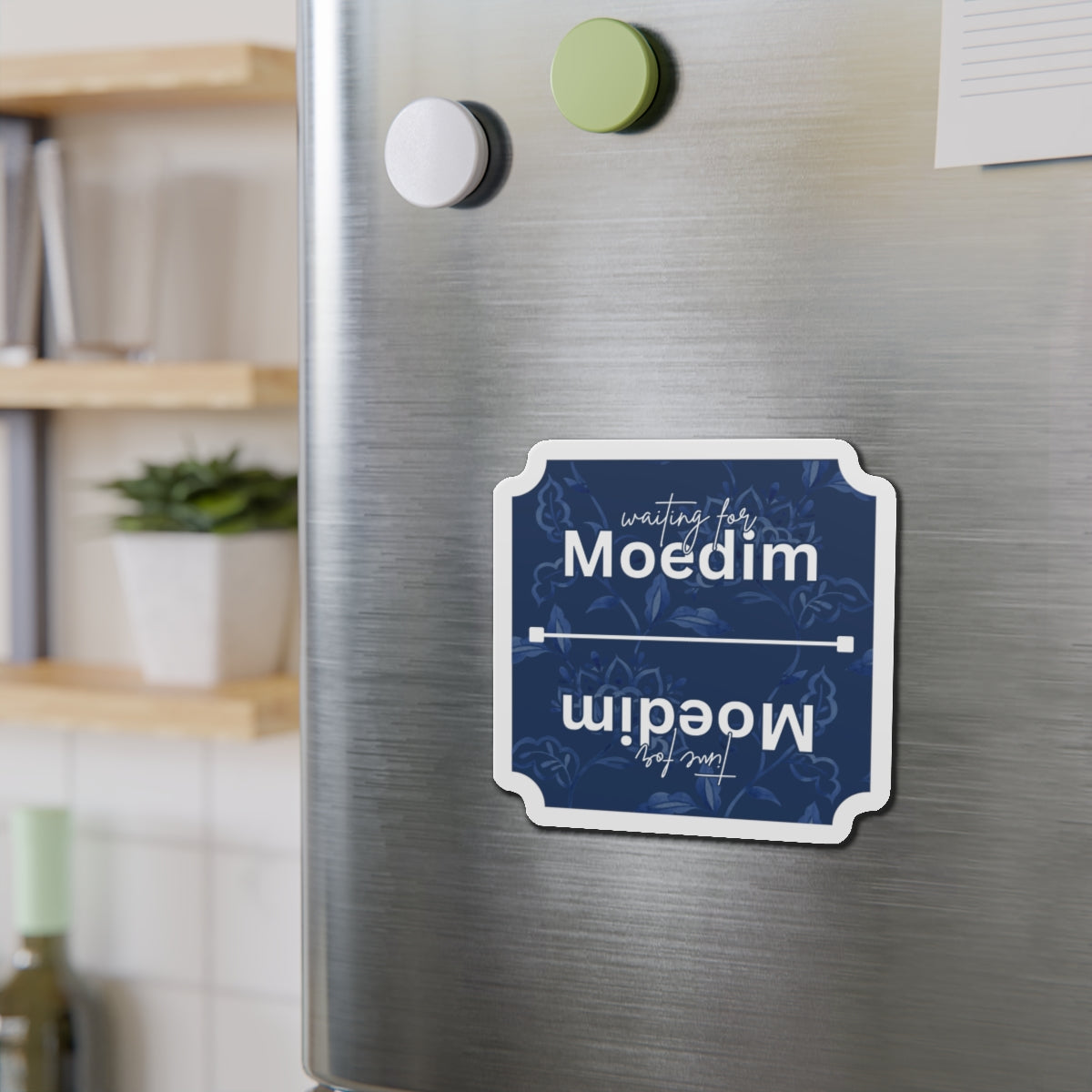 Blue Floral Moedim VS Waiting for Moedim Fun Fridge Decoration Die-Cut Magnet