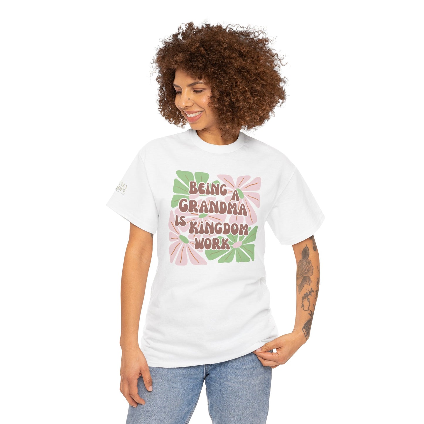 Being A Grandma Is Kingdom Work T-Shirt — Floral Retro Grandmother Appreciation Gift